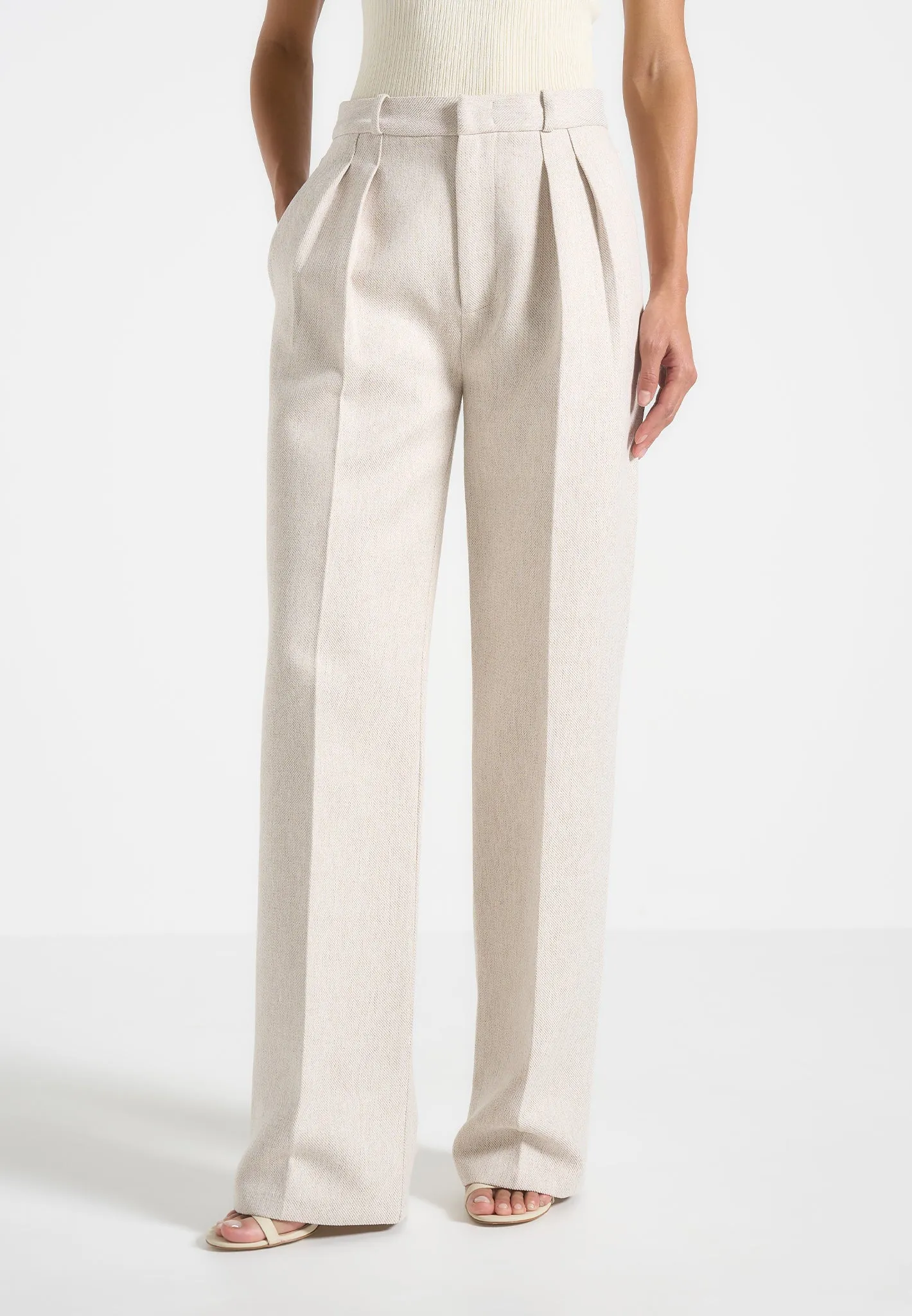 Julie - Tailored Twin Pleat Trousers - Light Beige sold by Maniere De Voir product image thumbnail 2