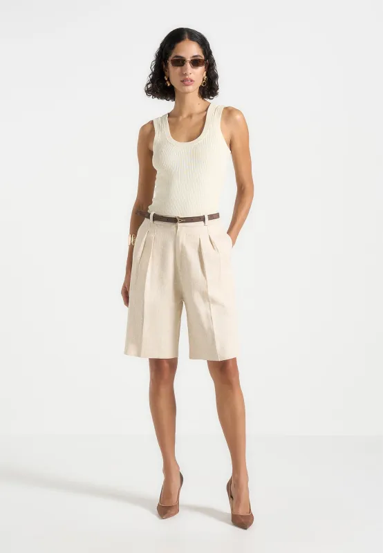 Lorette - Linen Double Pleat Shorts - Natural sold by Maniere De Voir