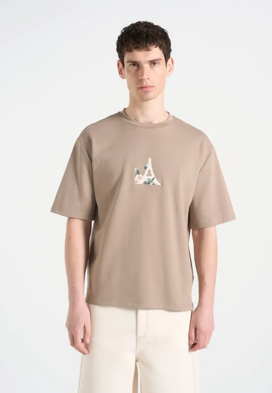 Thierry - Floral Eiffel Cotton T-Shirt - Taupe sold by Maniere De Voir