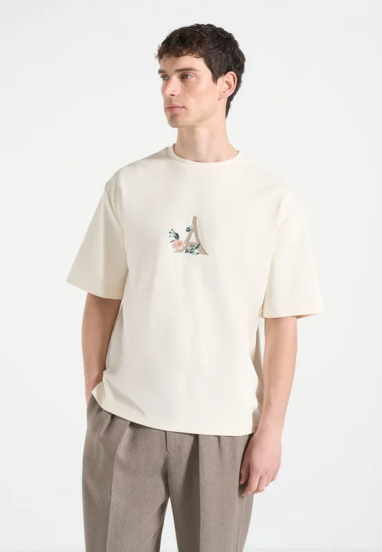 Thierry - Floral Eiffel Cotton T-Shirt - Cream sold by Maniere De Voir