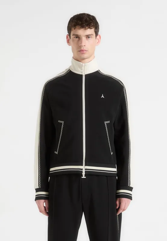 Tristan - Contrast Whipstitch Raglan Track Jacket - Black sold by Maniere De Voir