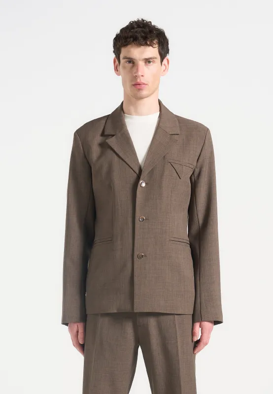 Bastien - Single Breasted Hatched Tailored Suit Jacket - Light Brown sold by Maniere De Voir