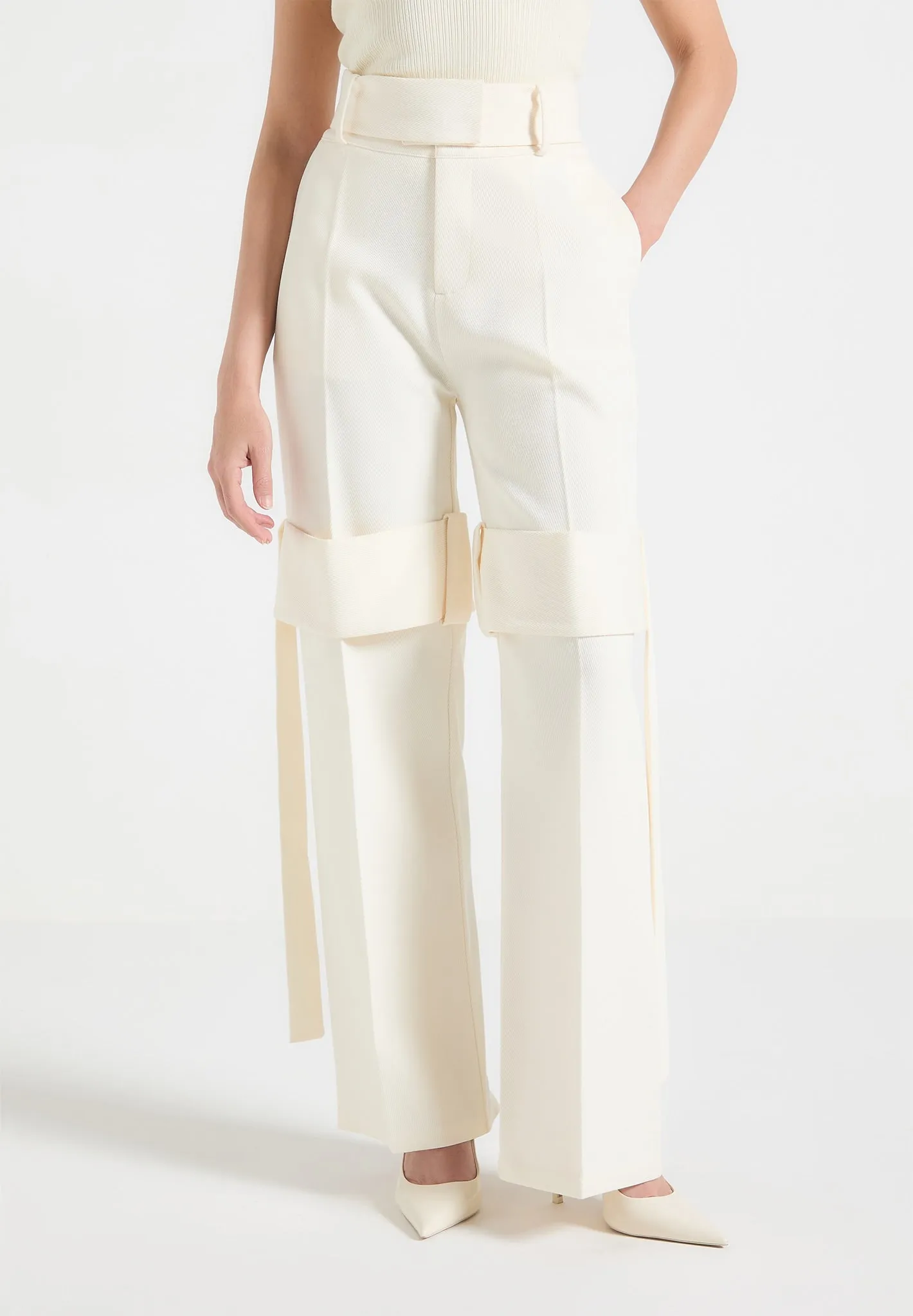 Isabelle - Tailored Belted Strap Detail Trousers - Cream sold by Maniere De Voir product image thumbnail 4