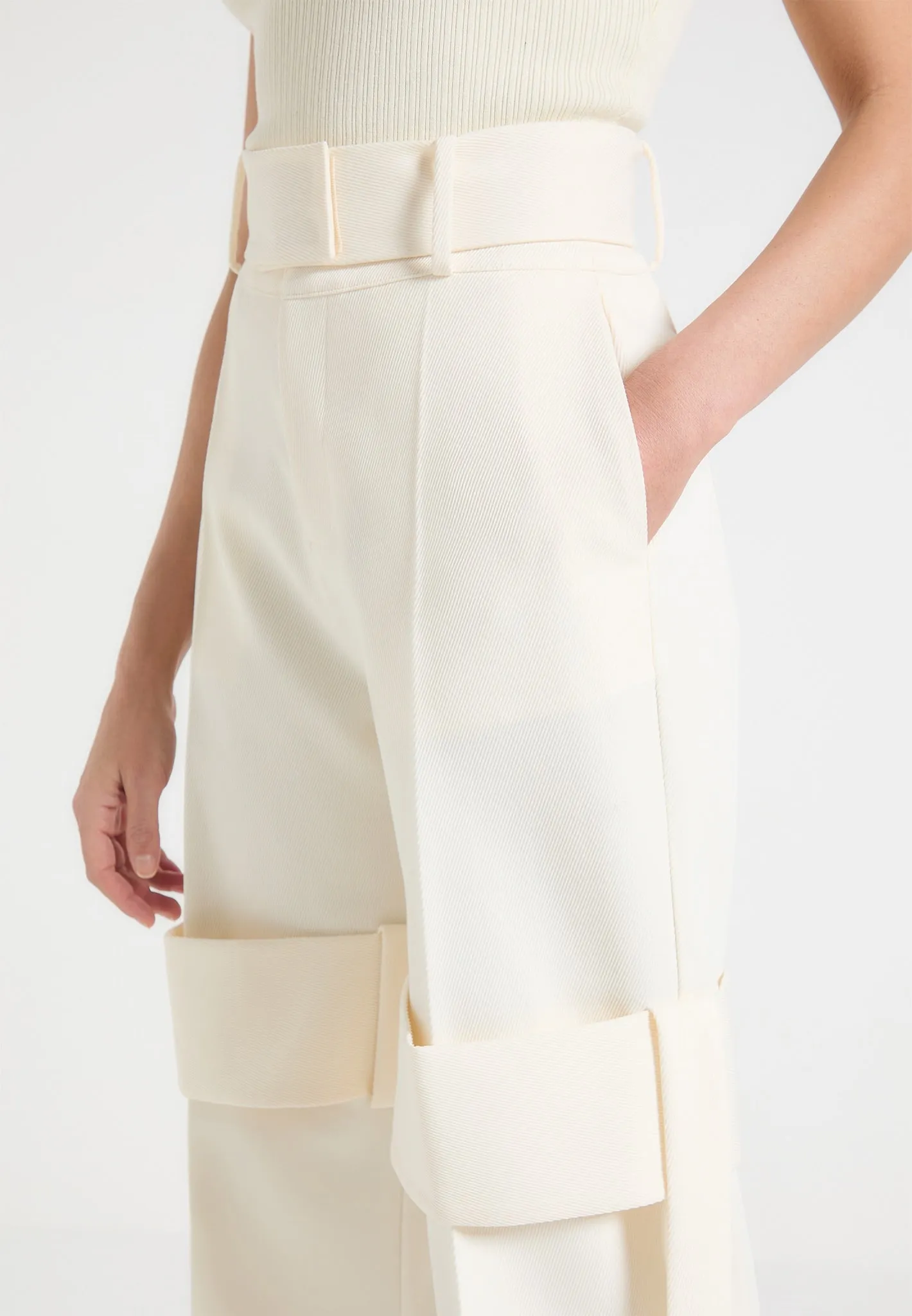 Isabelle - Tailored Belted Strap Detail Trousers - Cream sold by Maniere De Voir product image thumbnail 5