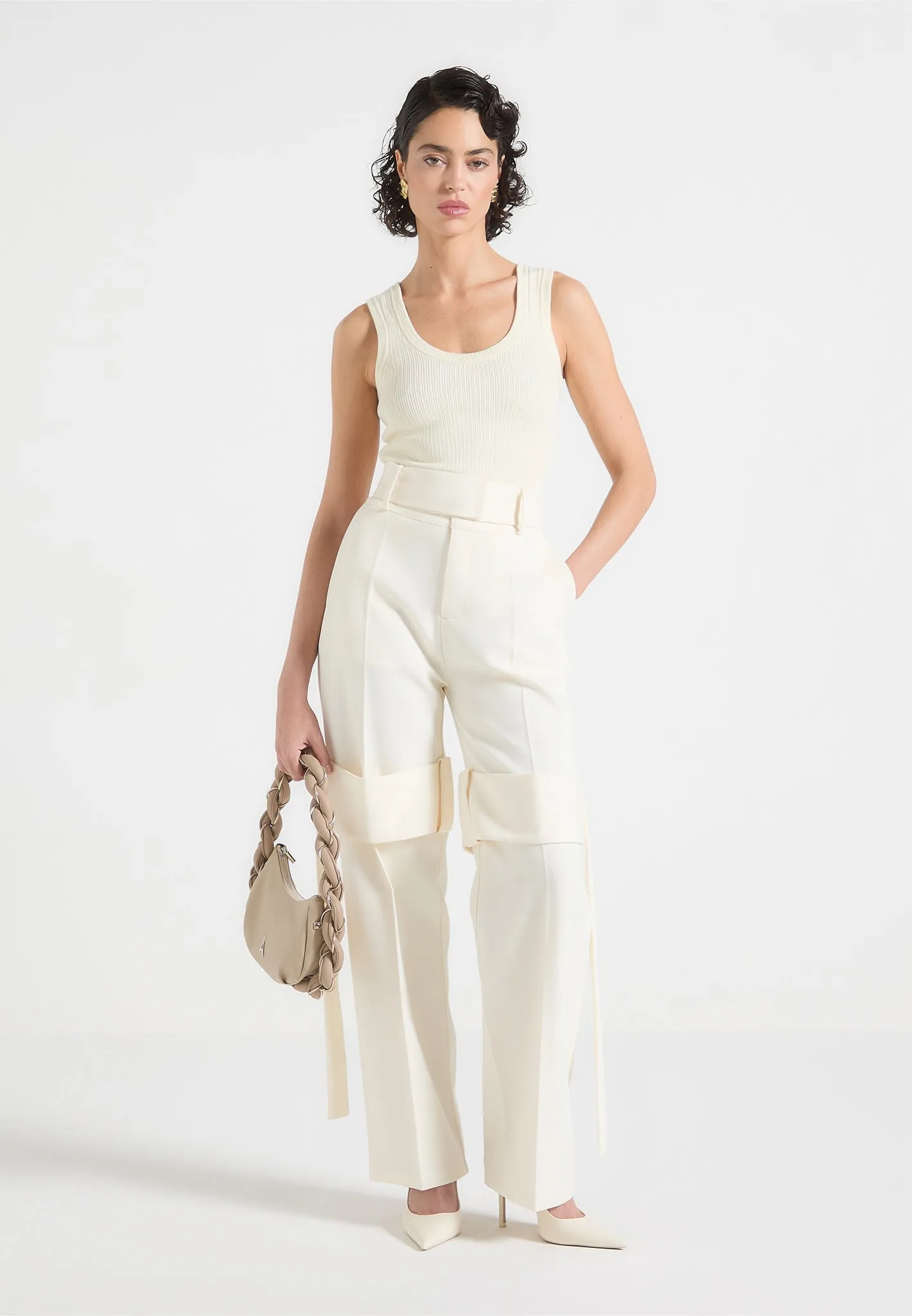 Isabelle - Tailored Belted Strap Detail Trousers - Cream sold by Maniere De Voir product image thumbnail 3