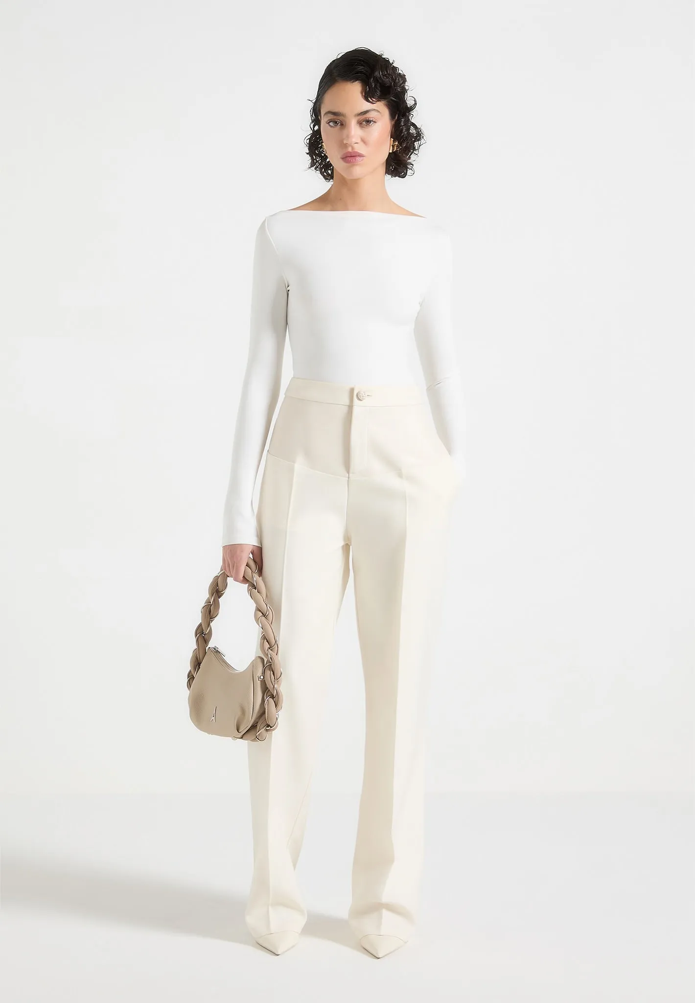 Blanche - Leather Panel Tailored Trousers - Cream sold by Maniere De Voir
