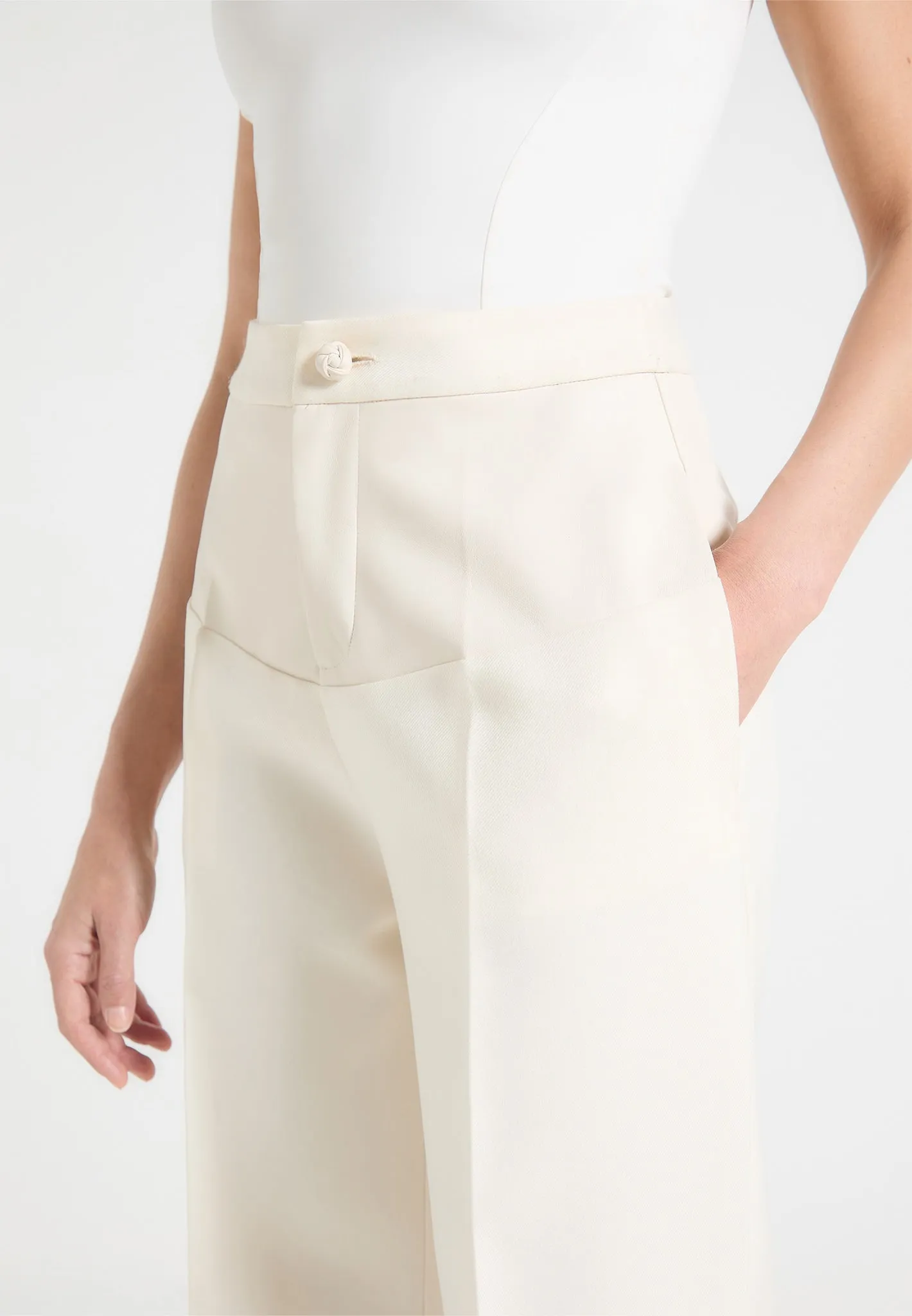 Blanche - Leather Panel Tailored Trousers - Cream sold by Maniere De Voir product image thumbnail 3