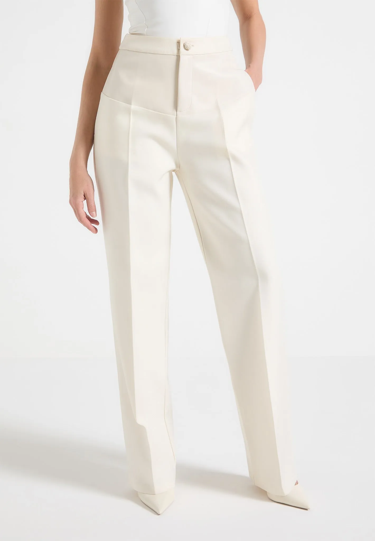 Blanche - Leather Panel Tailored Trousers - Cream sold by Maniere De Voir product image thumbnail 5
