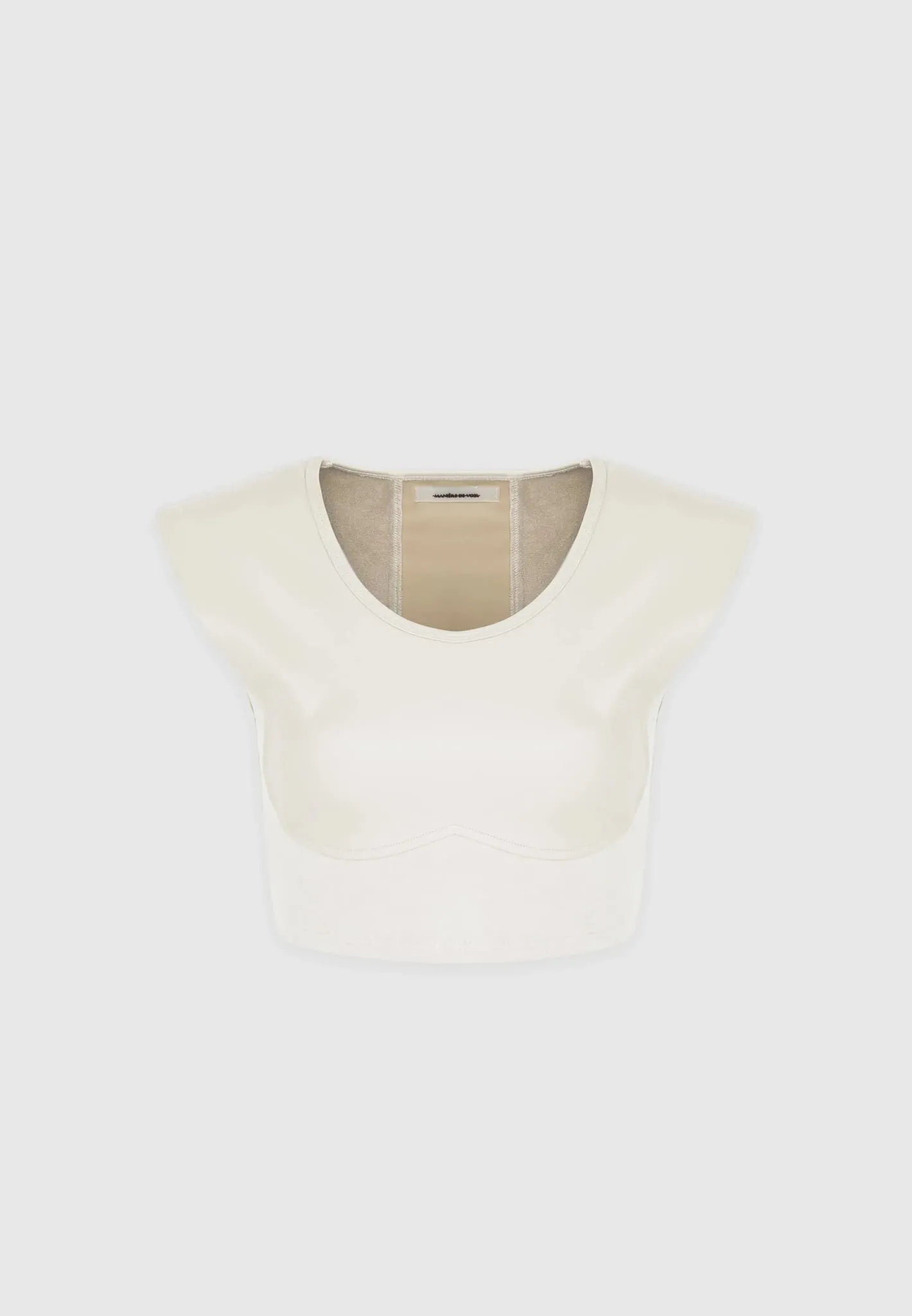 Wide Shoulder Leather and Suede Crop Top - Beige sold by Maniere De Voir product image thumbnail 5