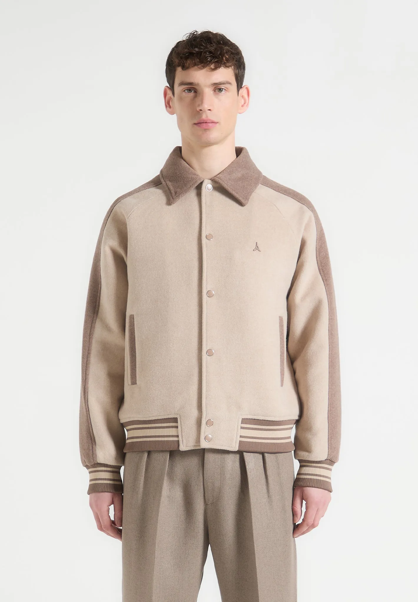 Andre - Contrast Wool Blend Varsity Jacket - Beige sold by Maniere De Voir product image thumbnail 2