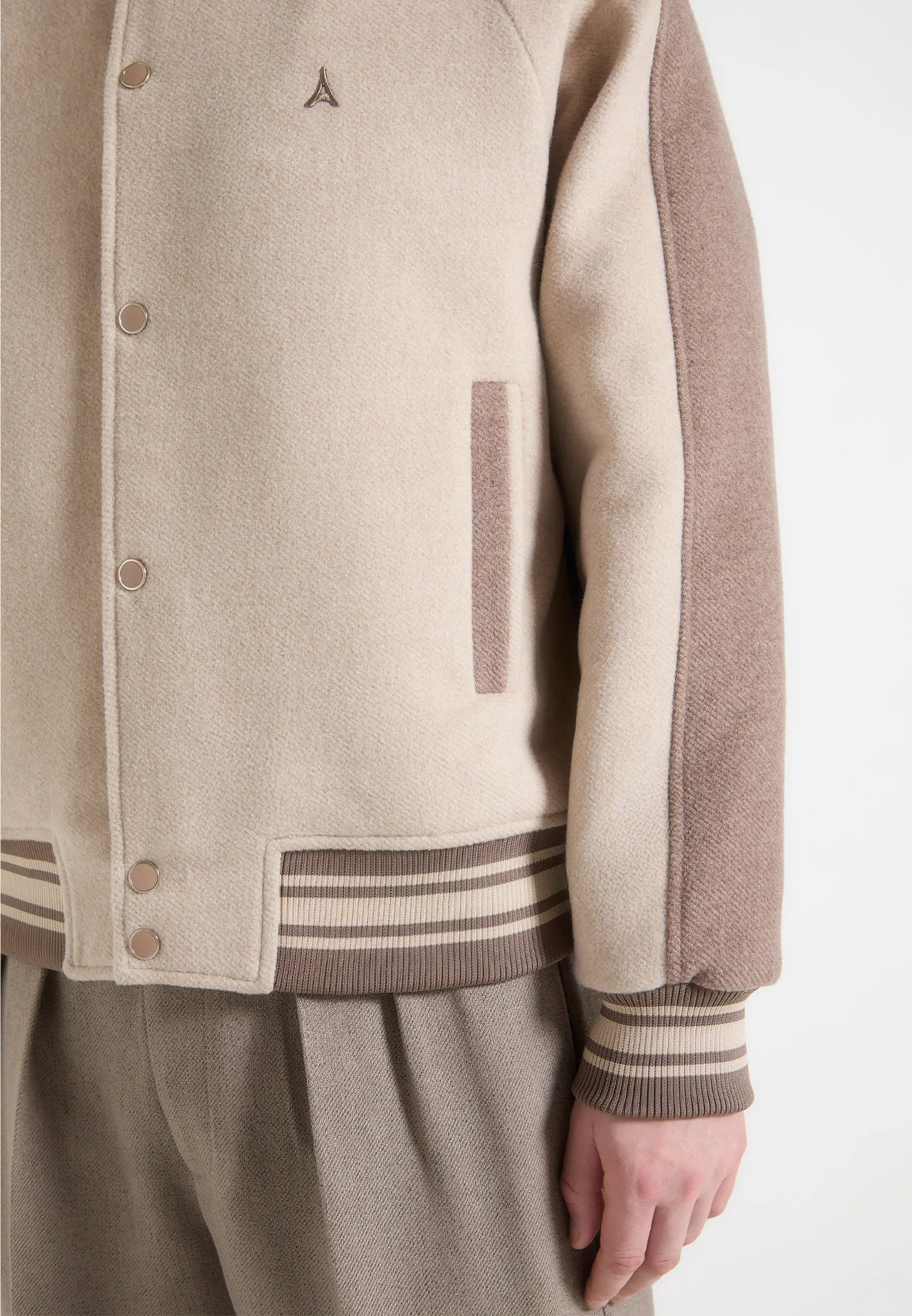 Andre - Contrast Wool Blend Varsity Jacket - Beige sold by Maniere De Voir product image thumbnail 4