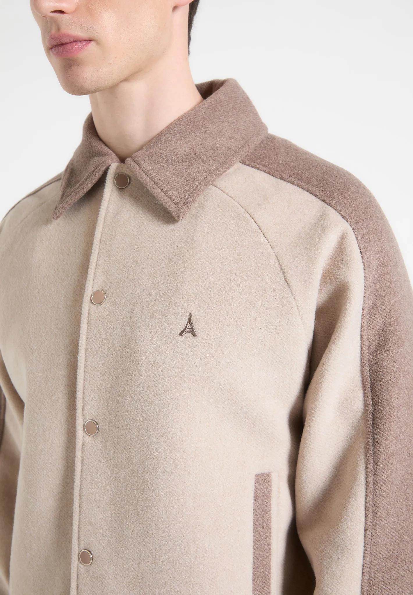 Andre - Contrast Wool Blend Varsity Jacket - Beige sold by Maniere De Voir product image thumbnail 3