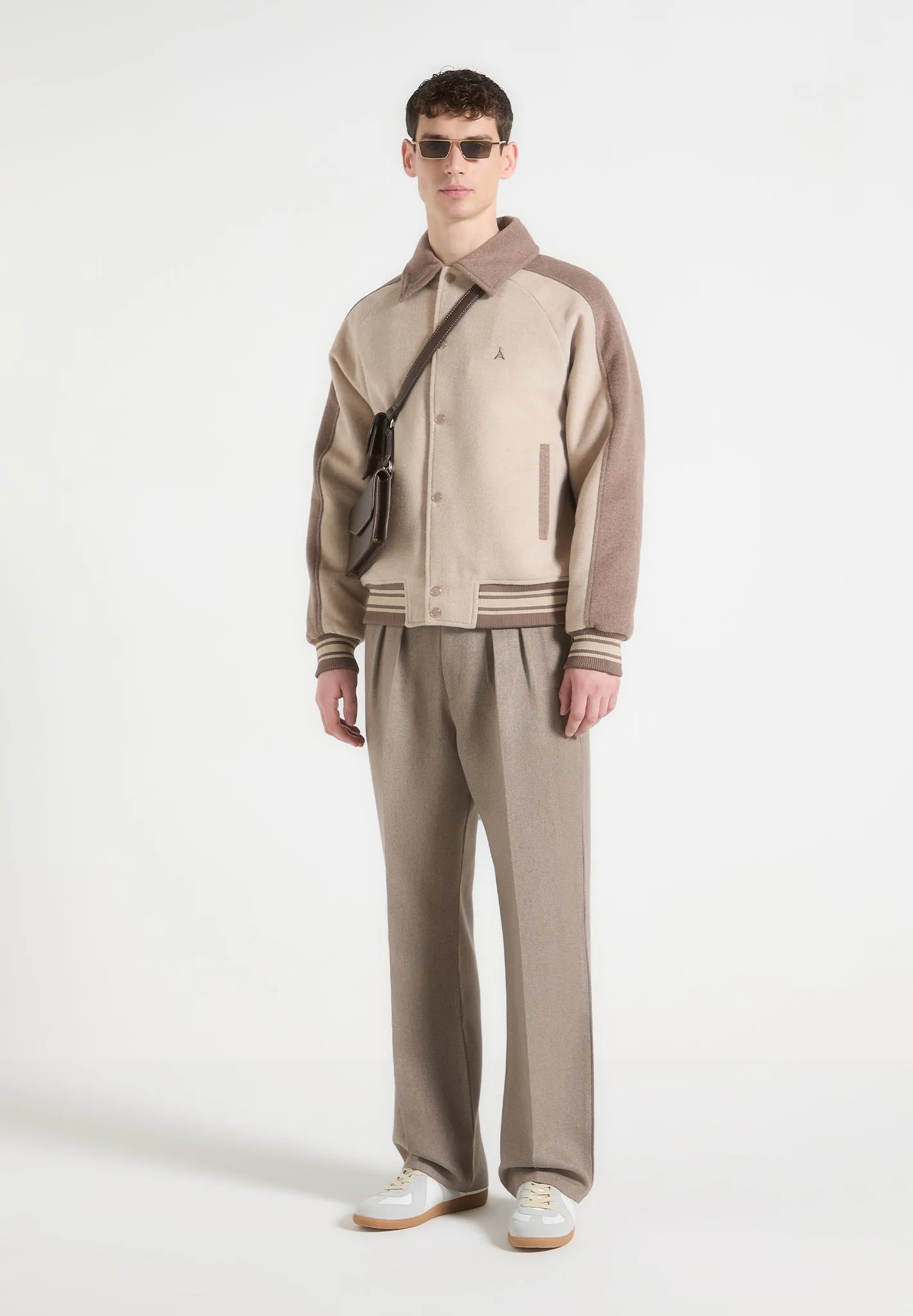 Andre - Contrast Wool Blend Varsity Jacket - Beige sold by Maniere De Voir