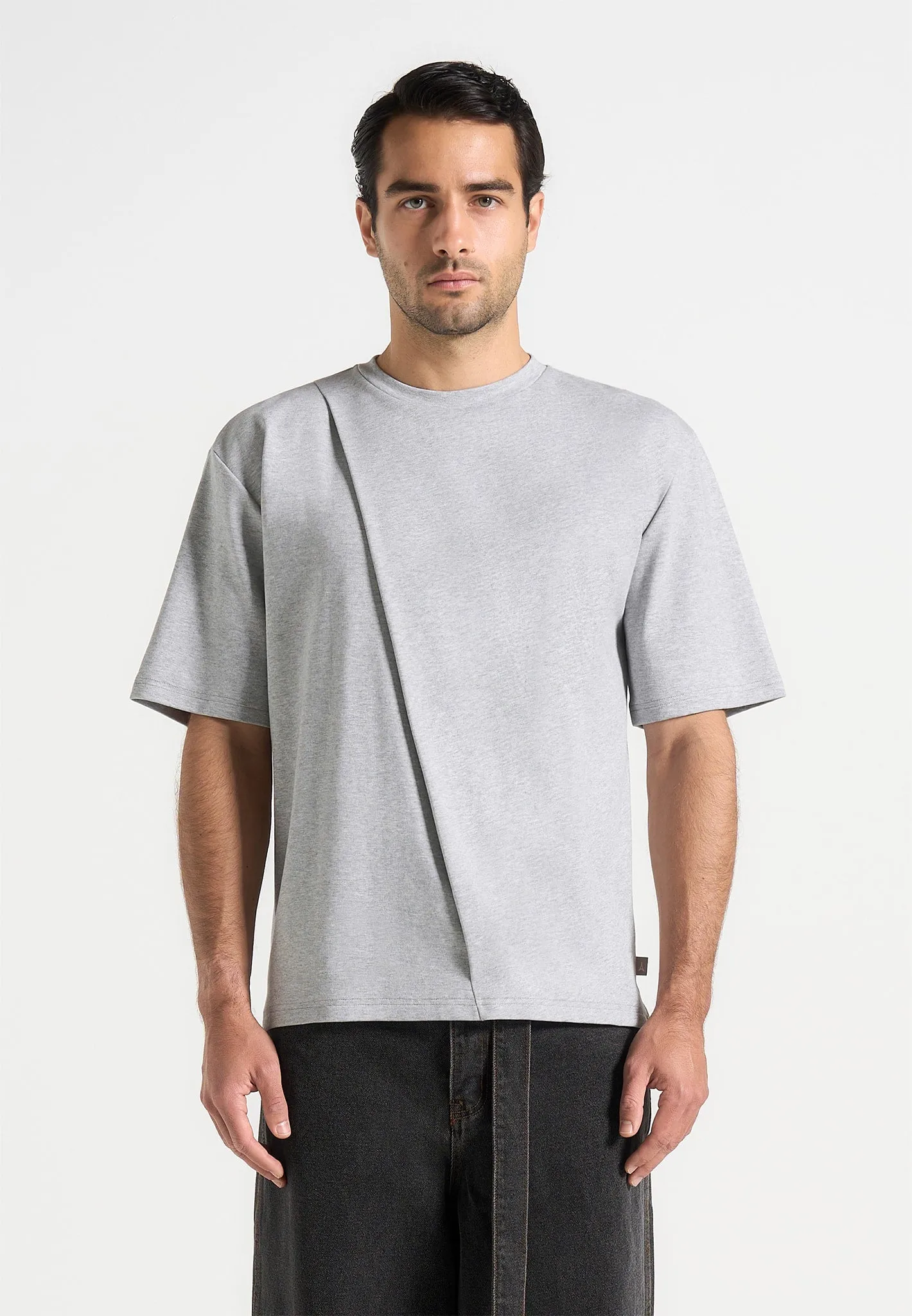 Hugo - Relaxed Fit Cotton T-Shirt With Pleat - Grey sold by Maniere De Voir product image thumbnail 5