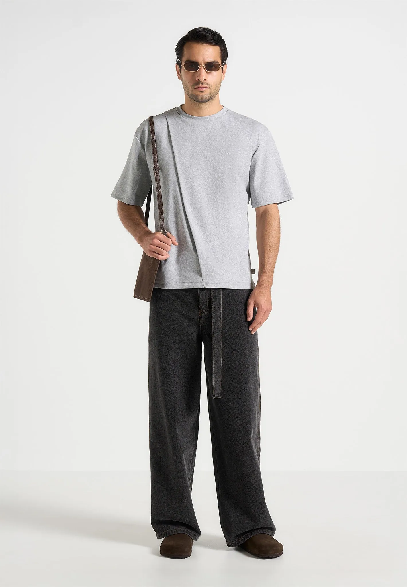 Hugo - Relaxed Fit Cotton T-Shirt With Pleat - Grey sold by Maniere De Voir
