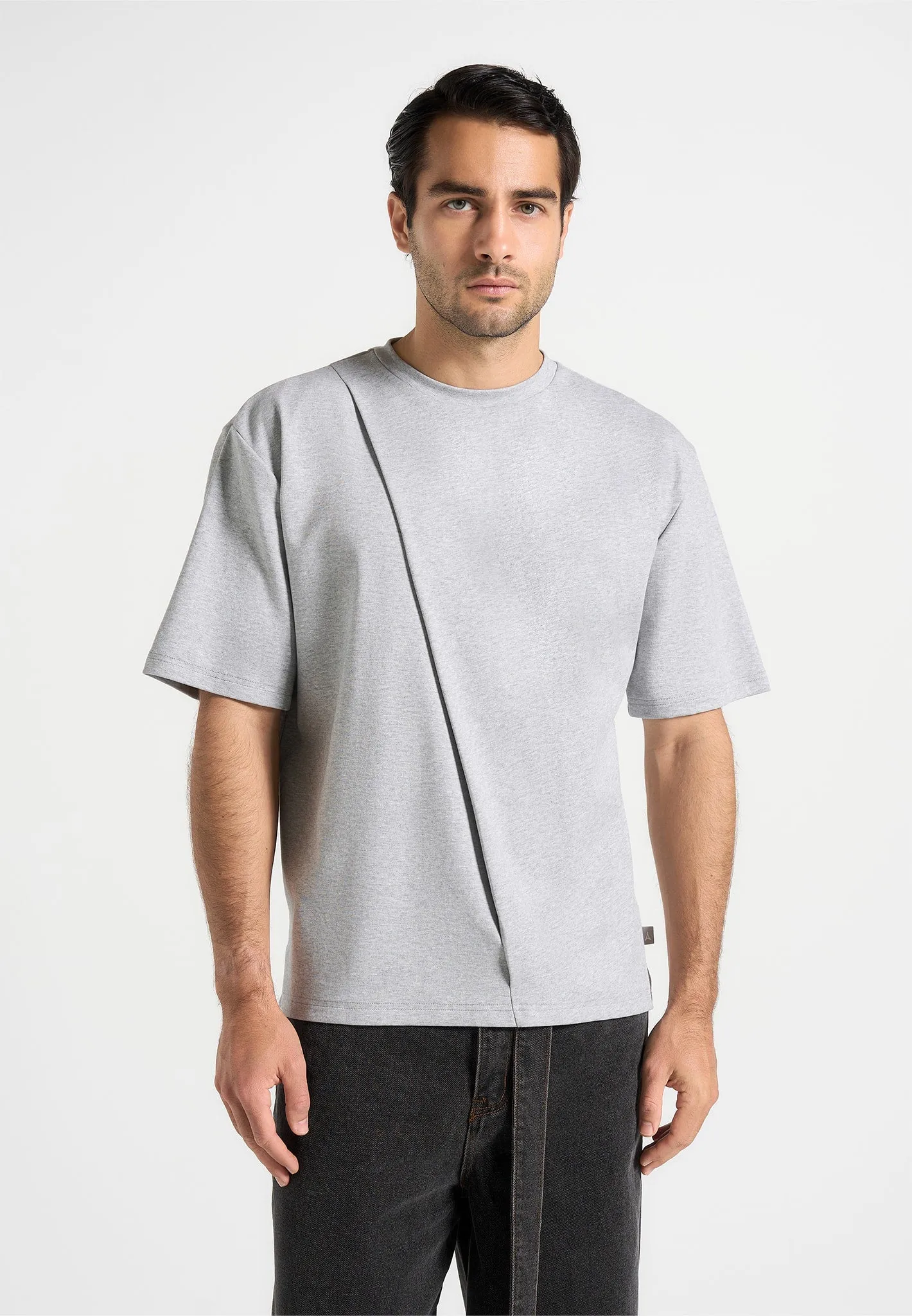 Hugo - Relaxed Fit Cotton T-Shirt With Pleat - Grey sold by Maniere De Voir product image thumbnail 4