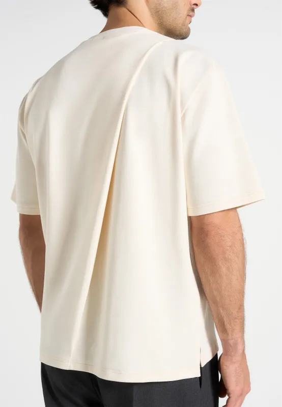 Hugo - Relaxed Fit T-Shirt With Pleat - Cream sold by Maniere De Voir