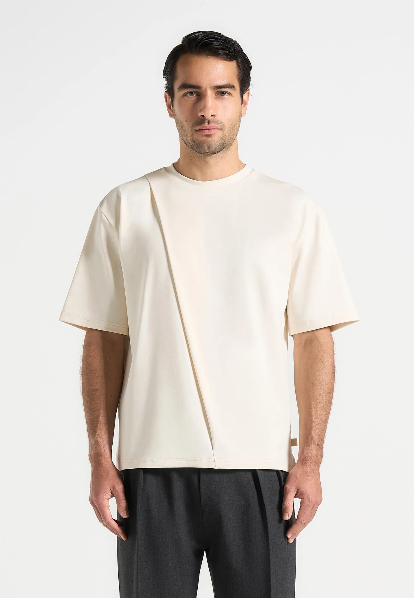Hugo - Relaxed Fit Cotton T-Shirt With Pleat - Cream sold by Maniere De Voir product image thumbnail 5
