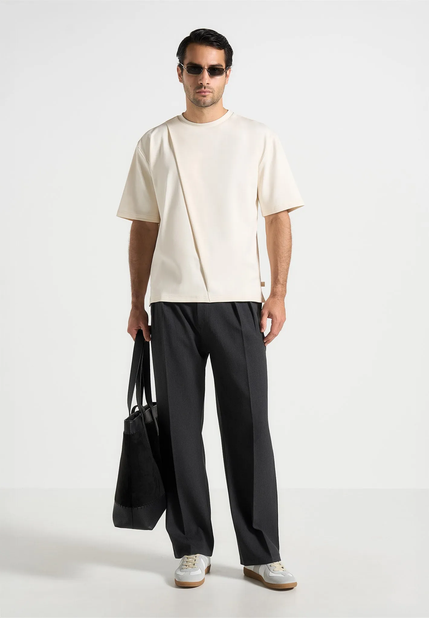 Hugo - Relaxed Fit Cotton T-Shirt With Pleat - Cream sold by Maniere De Voir product image thumbnail 2