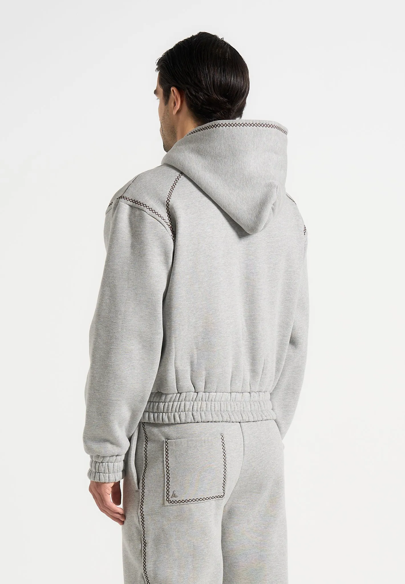 Ivan - Whipstitch Raglan Effect Zip Hoodie - Light Grey sold by Maniere De Voir product image thumbnail 4