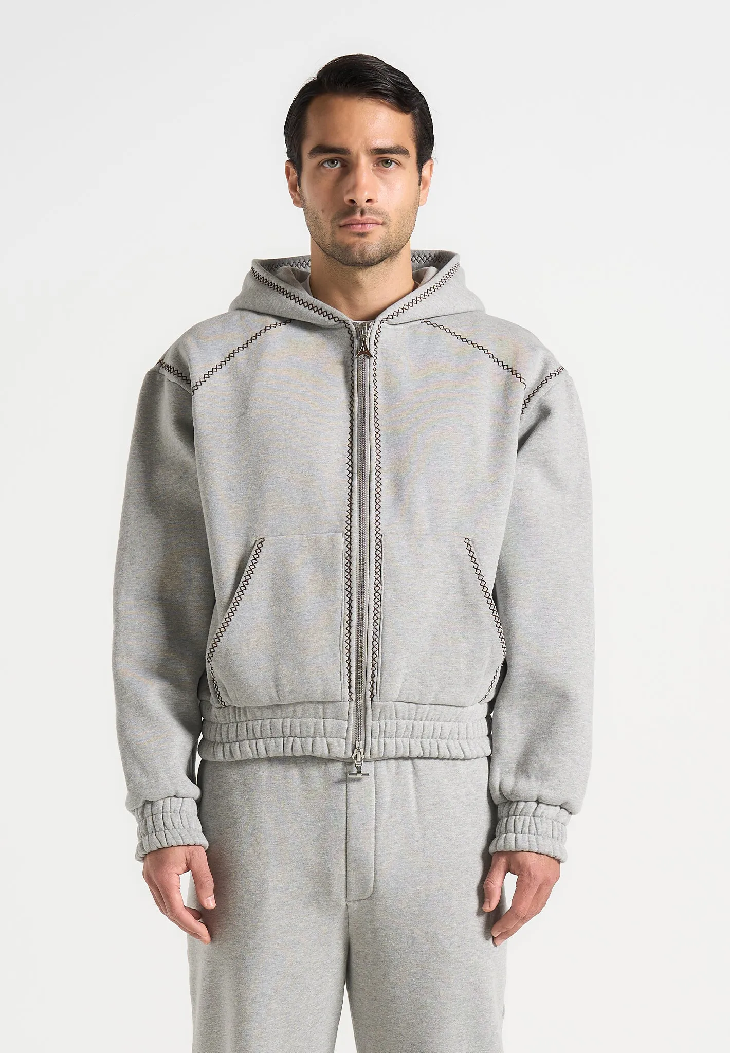 Ivan - Whipstitch Raglan Effect Zip Hoodie - Light Grey sold by Maniere De Voir product image thumbnail 5