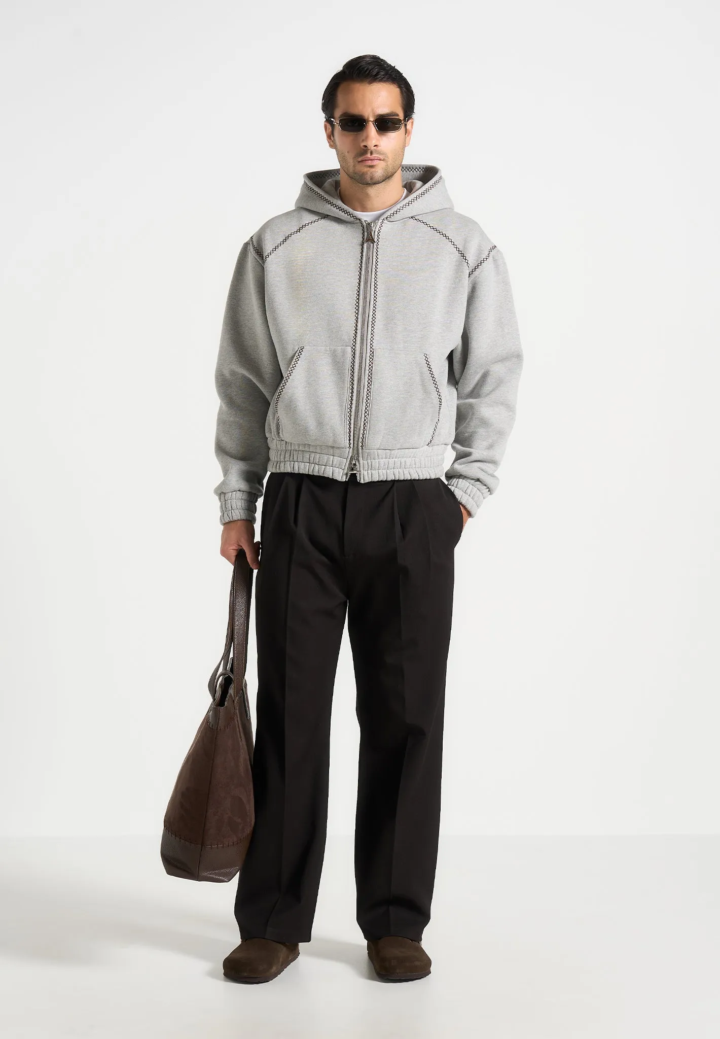 Ivan - Whipstitch Raglan Effect Zip Hoodie - Light Grey sold by Maniere De Voir product image thumbnail 2