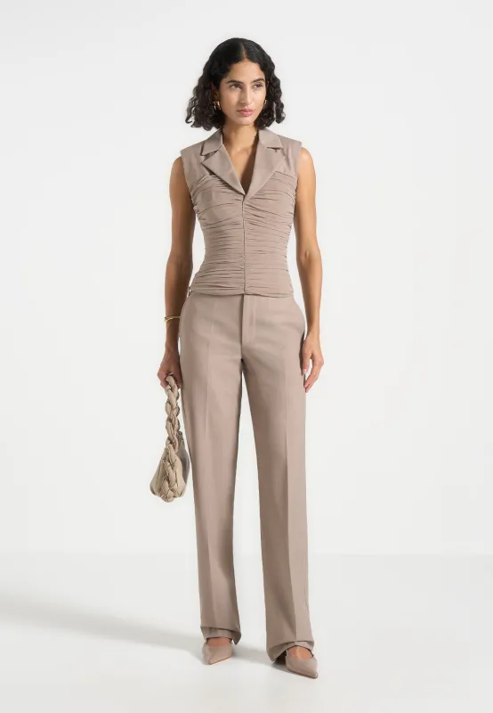 Nina - Cigarette Fit Tailored Trousers - Mushroom sold by Maniere De Voir
