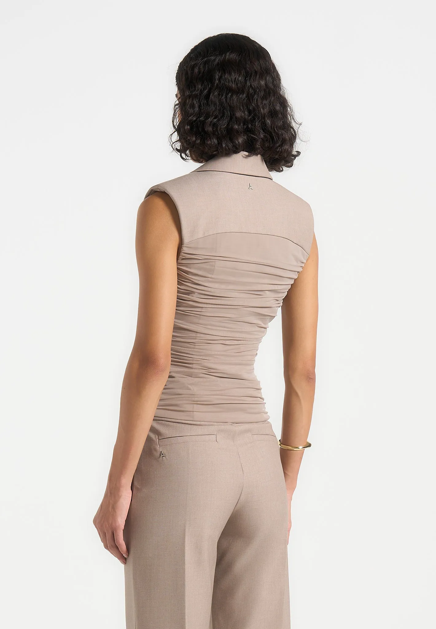 Thea - Mesh Ruched Waistcoat - Mushroom sold by Maniere De Voir product image thumbnail 5