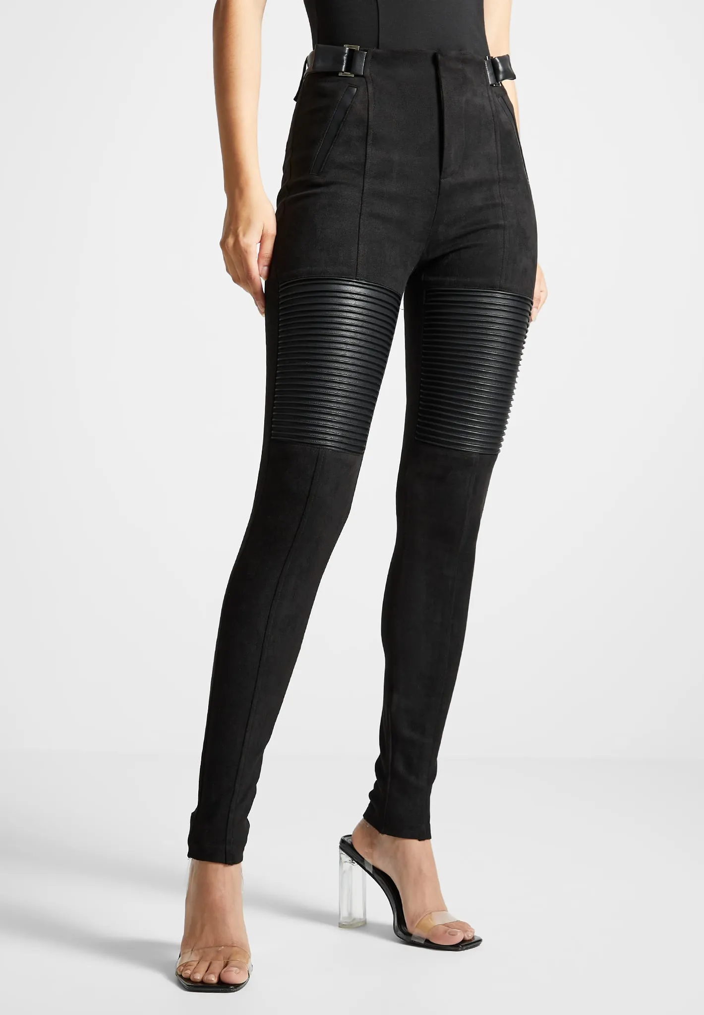 Leather and Suede Ribbed Leggings - Black sold by Maniere De Voir product image thumbnail 5
