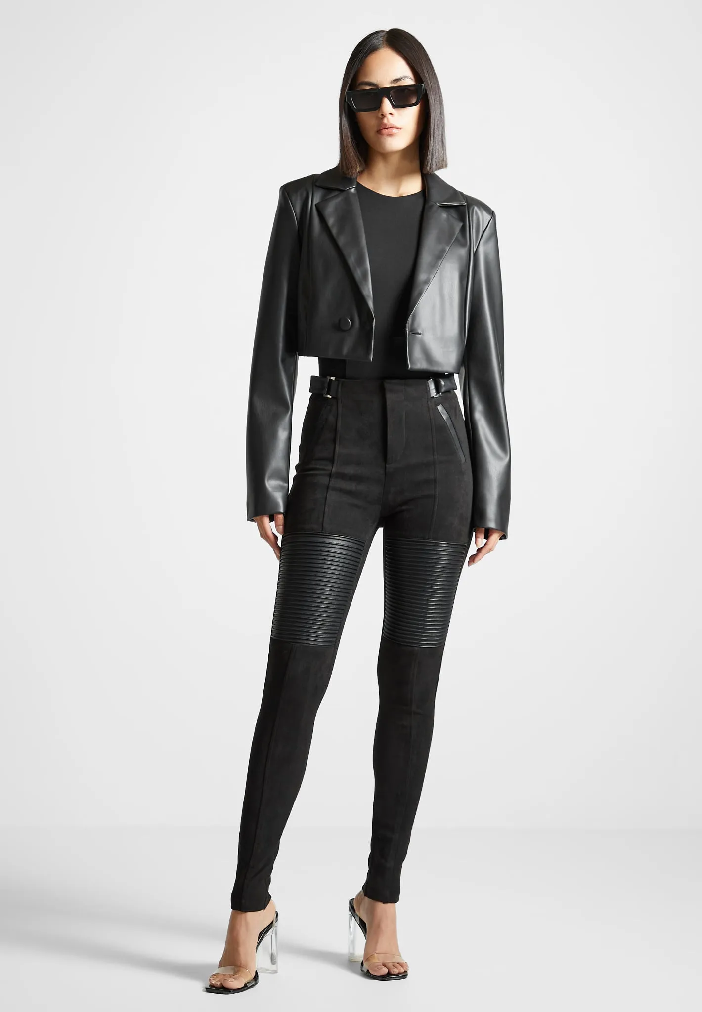 Leather and Suede Ribbed Leggings - Black sold by Maniere De Voir product image thumbnail 3