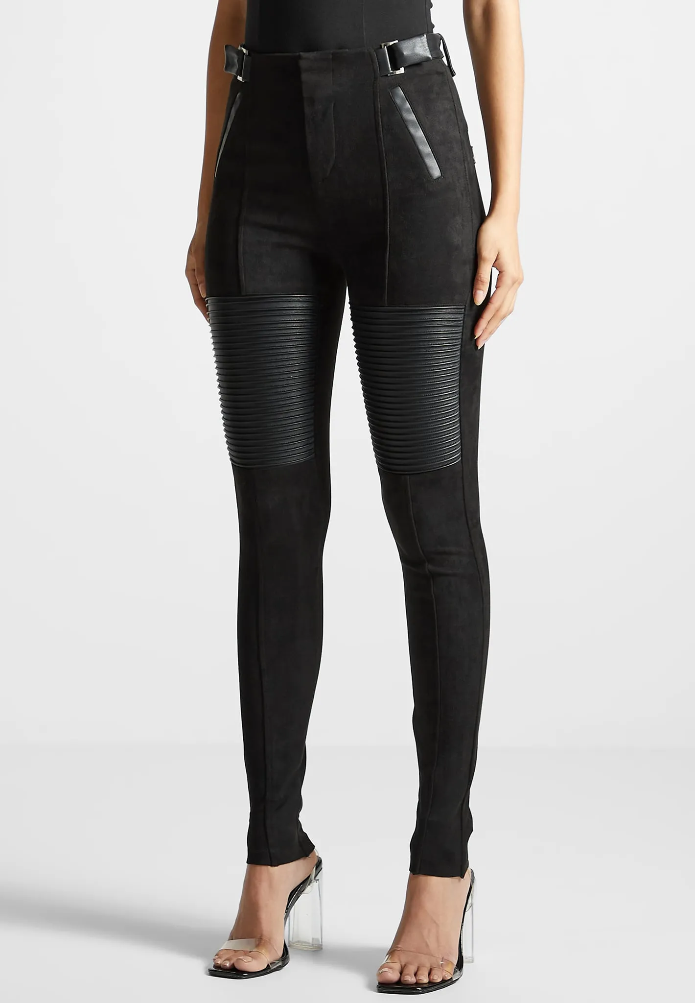 Leather and Suede Ribbed Leggings - Black sold by Maniere De Voir product image thumbnail 4