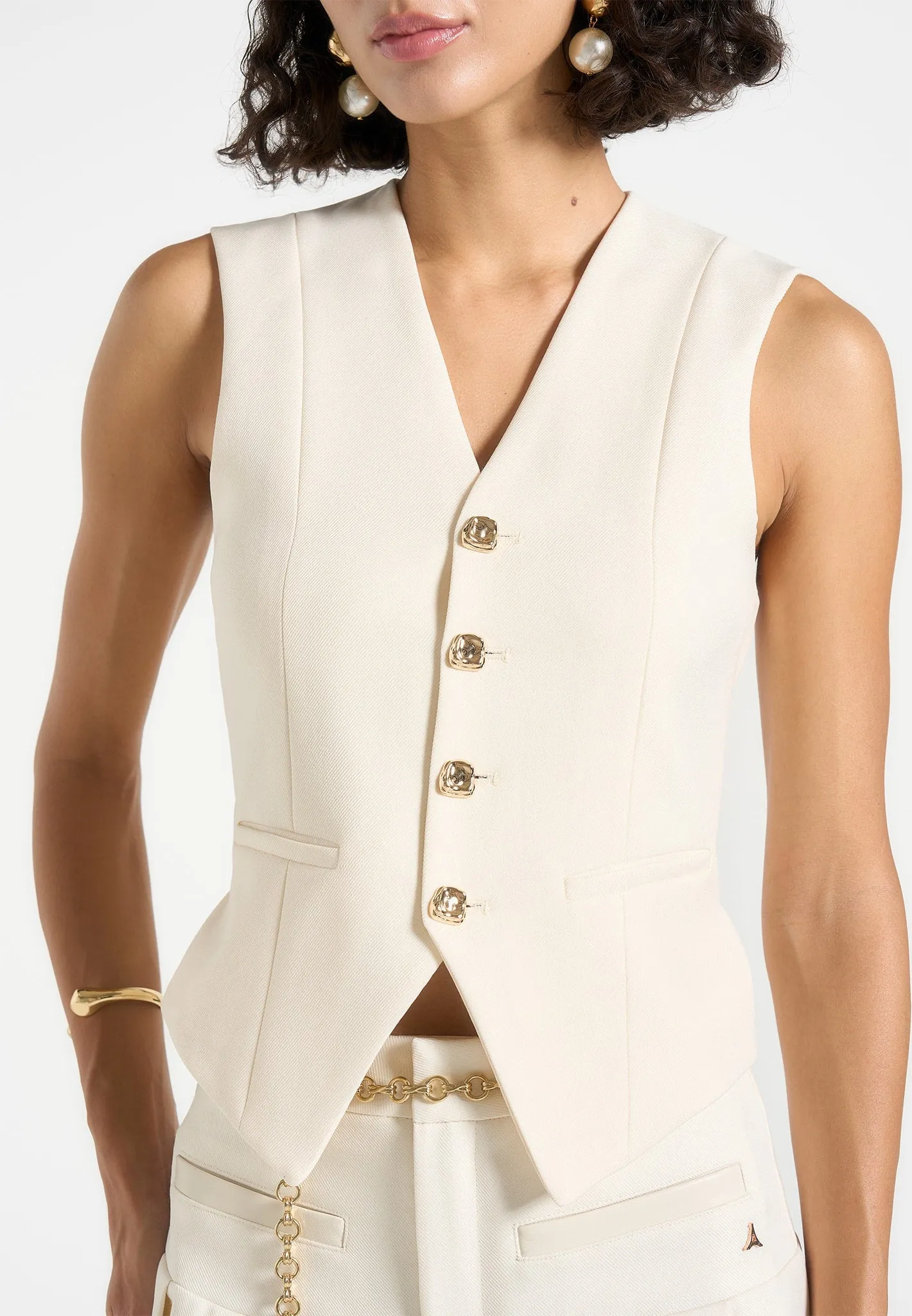 Christine - Tailored Cinch Waistcoat - Cream sold by Maniere De Voir product image thumbnail 4