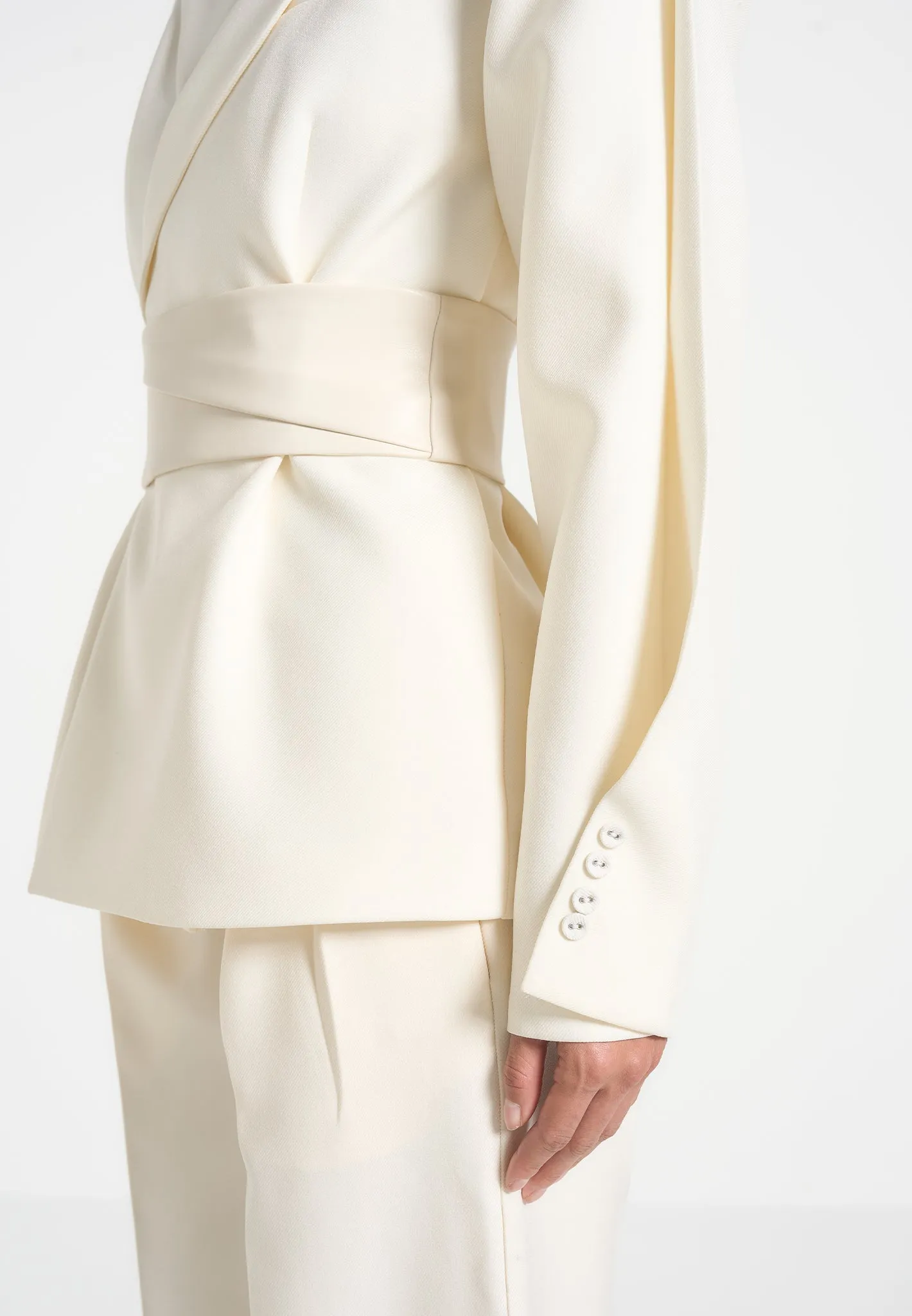Marie - Twist Sleeve Tailored Blazer with Belt - Cream sold by Maniere De Voir product image thumbnail 4