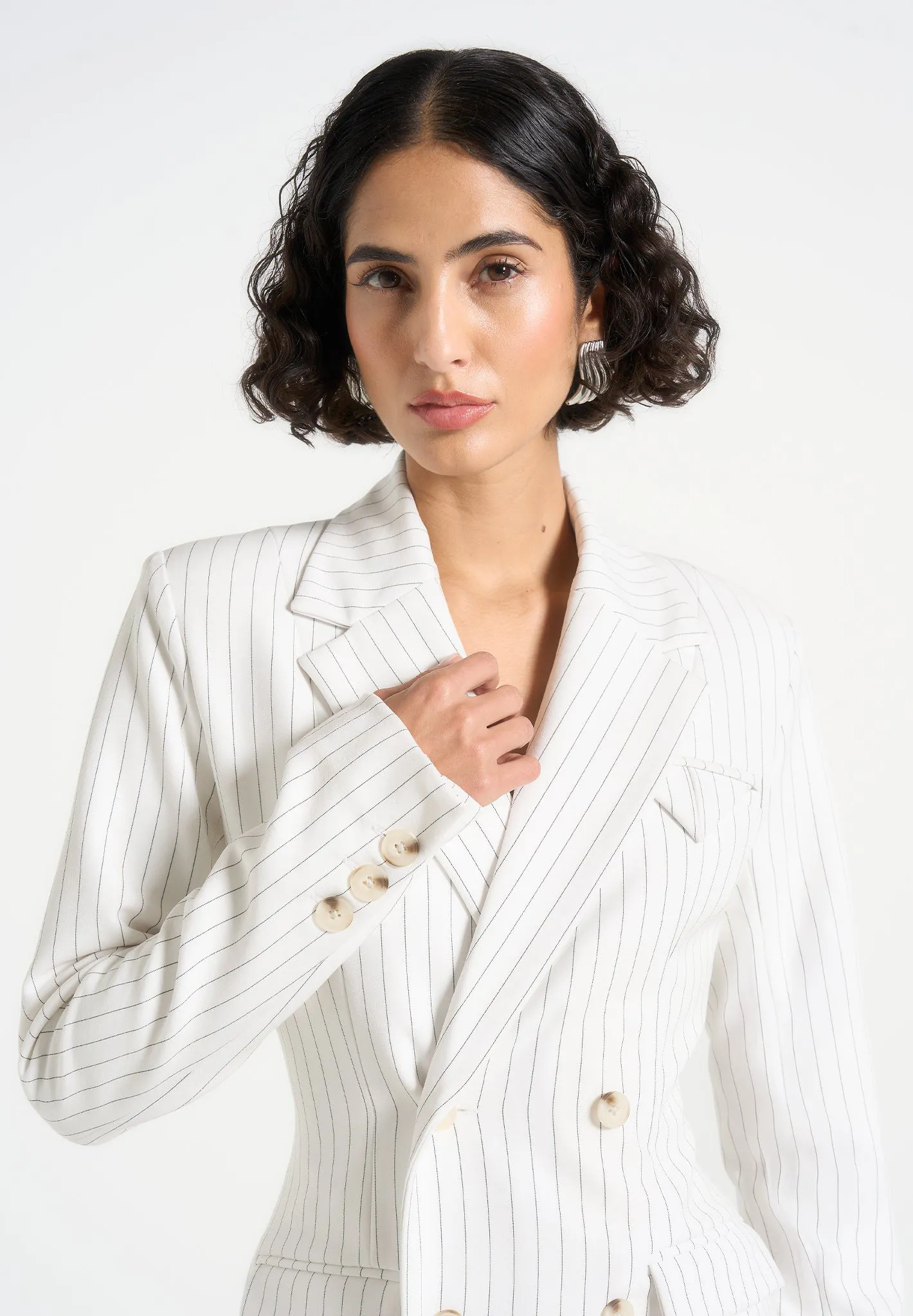 Maia - Pinstripe Double Breasted Blazer - White sold by Maniere De Voir product image thumbnail 4