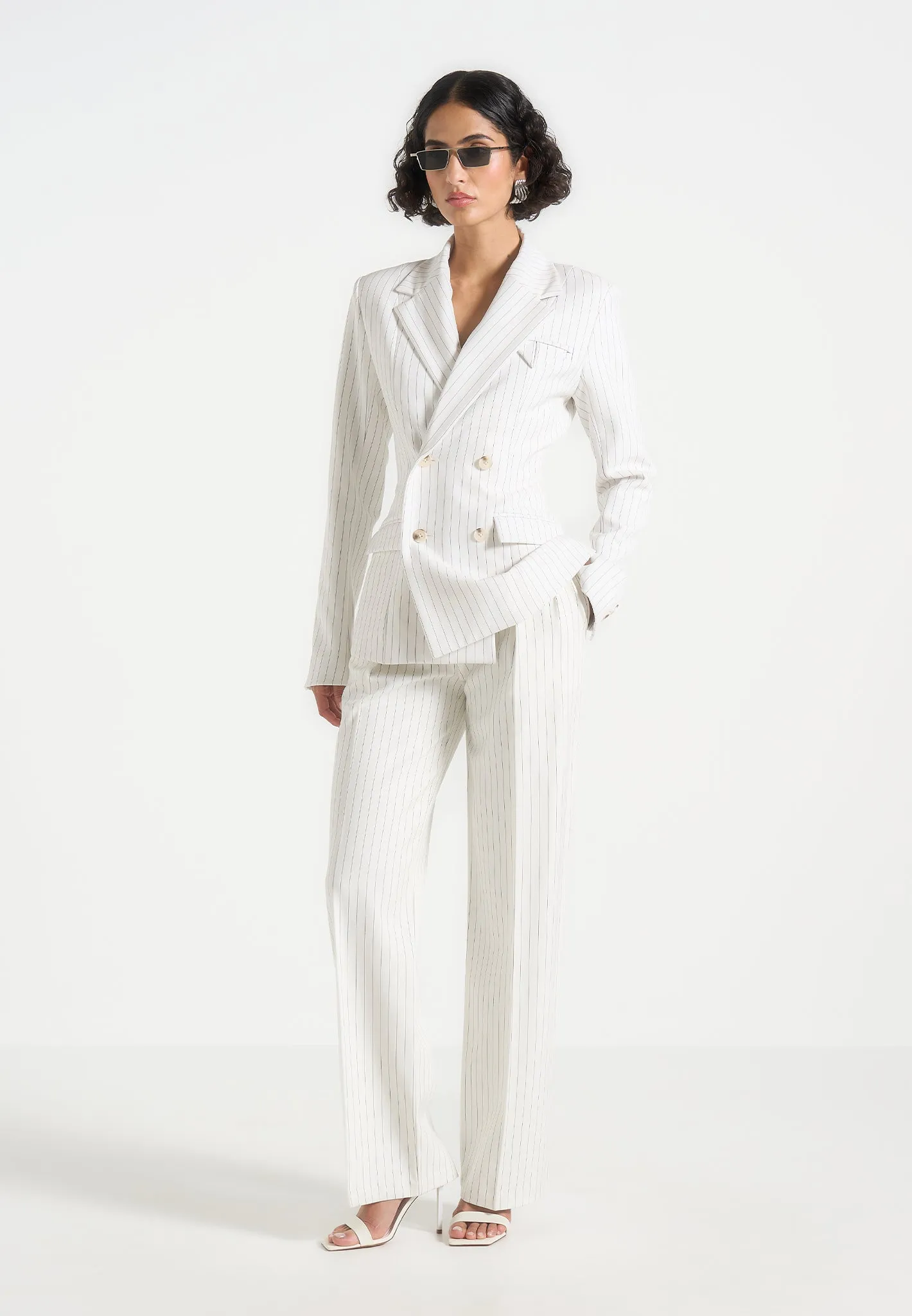 Maia - Pinstripe Double Breasted Blazer - White sold by Maniere De Voir product image thumbnail 3