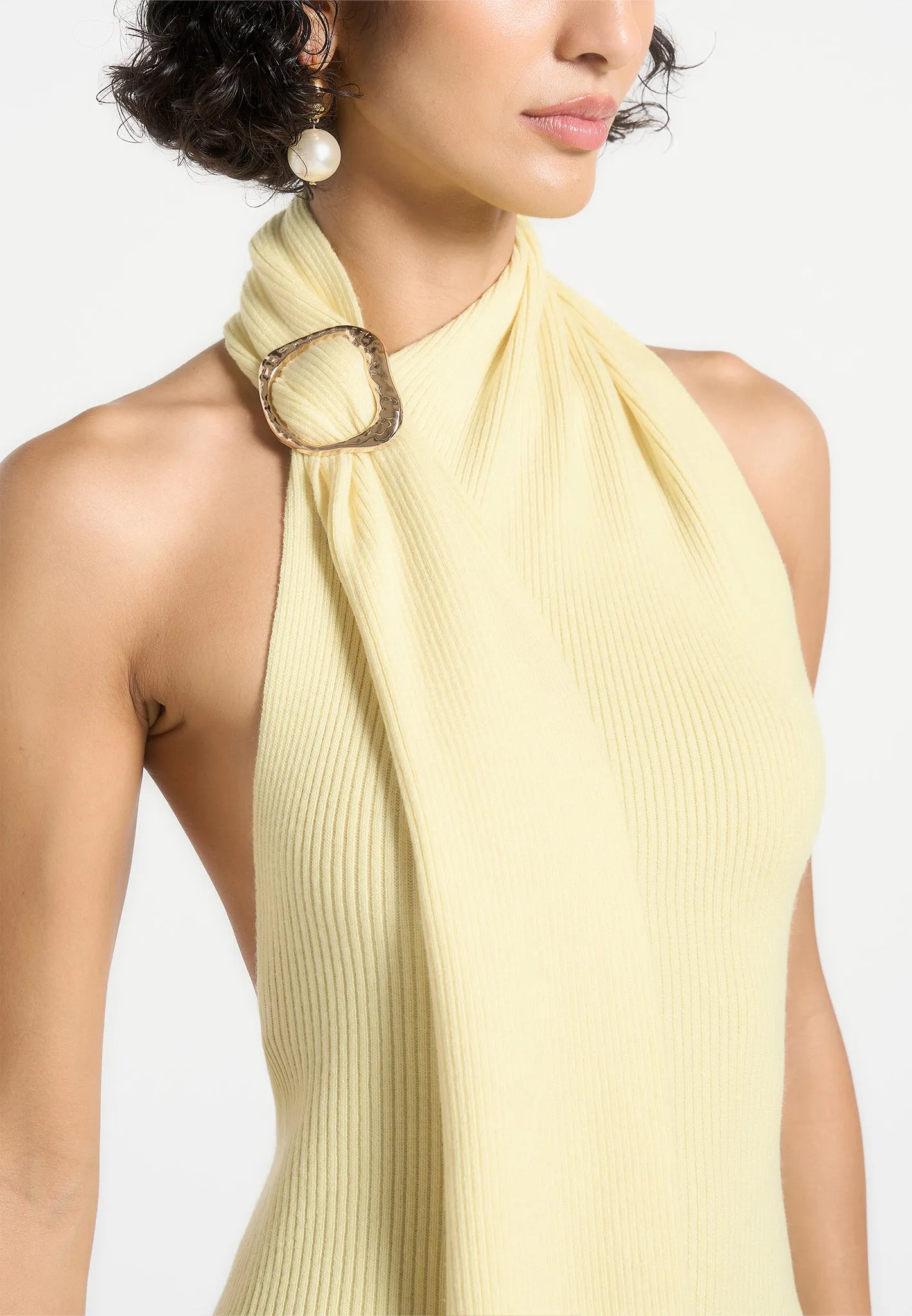 Elodie - Knitted Draped Halterneck Top - Pale Yellow sold by Maniere De Voir product image thumbnail 2