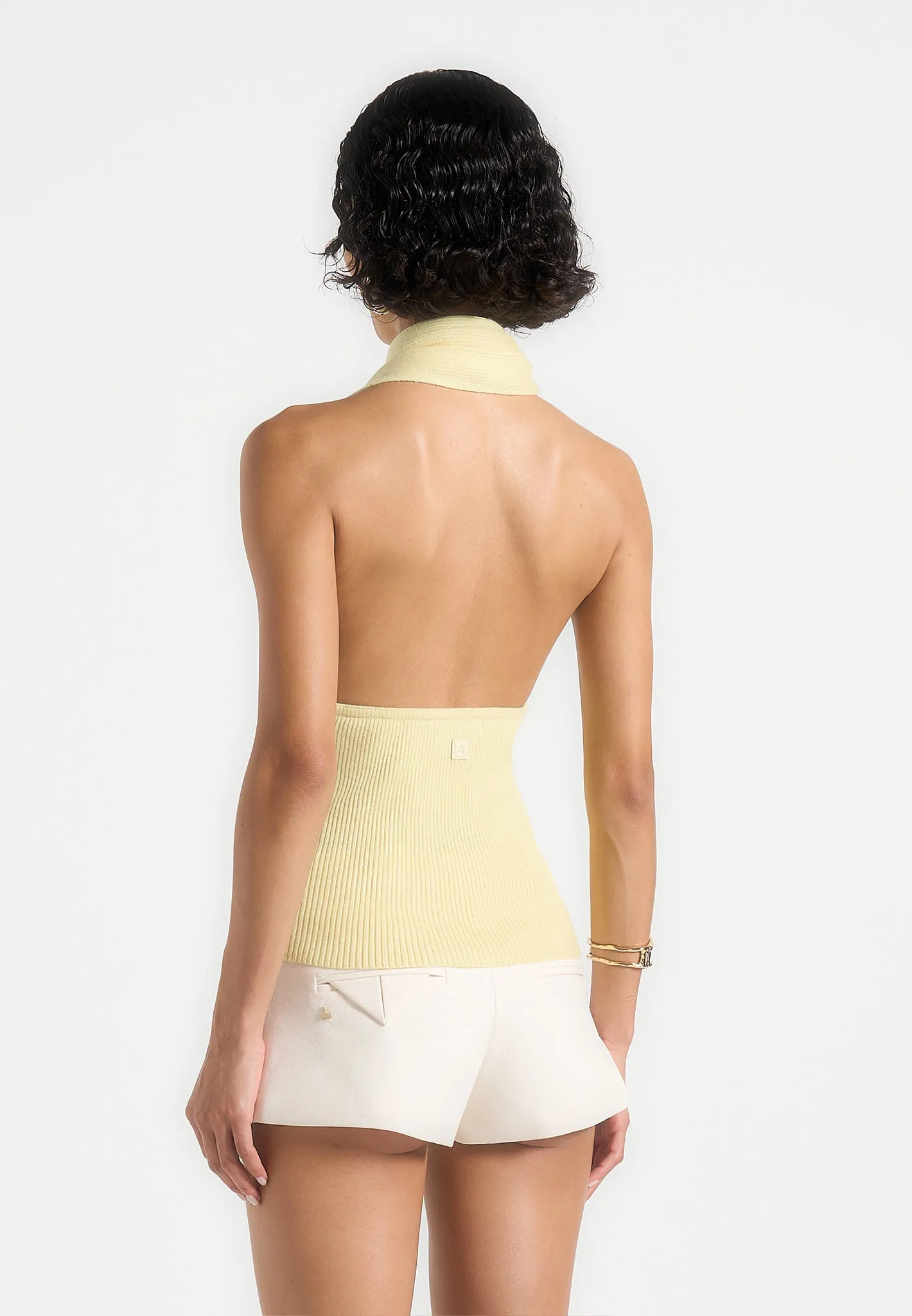 Elodie - Knitted Draped Halterneck Top - Pale Yellow sold by Maniere De Voir product image thumbnail 4