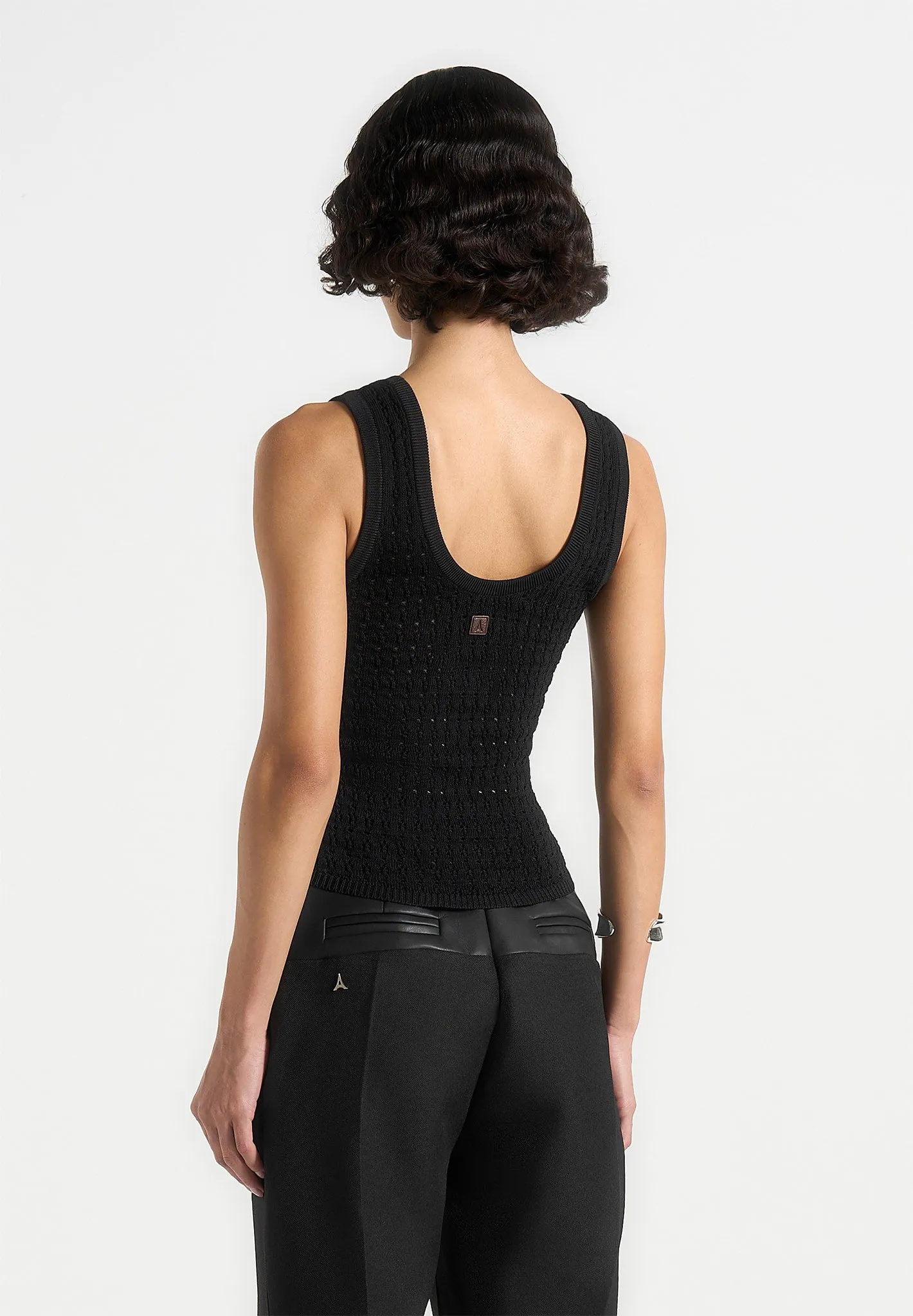 Nora - Pointelle Knitted Vest with Knot Button - Black sold by Maniere De Voir product image thumbnail 4