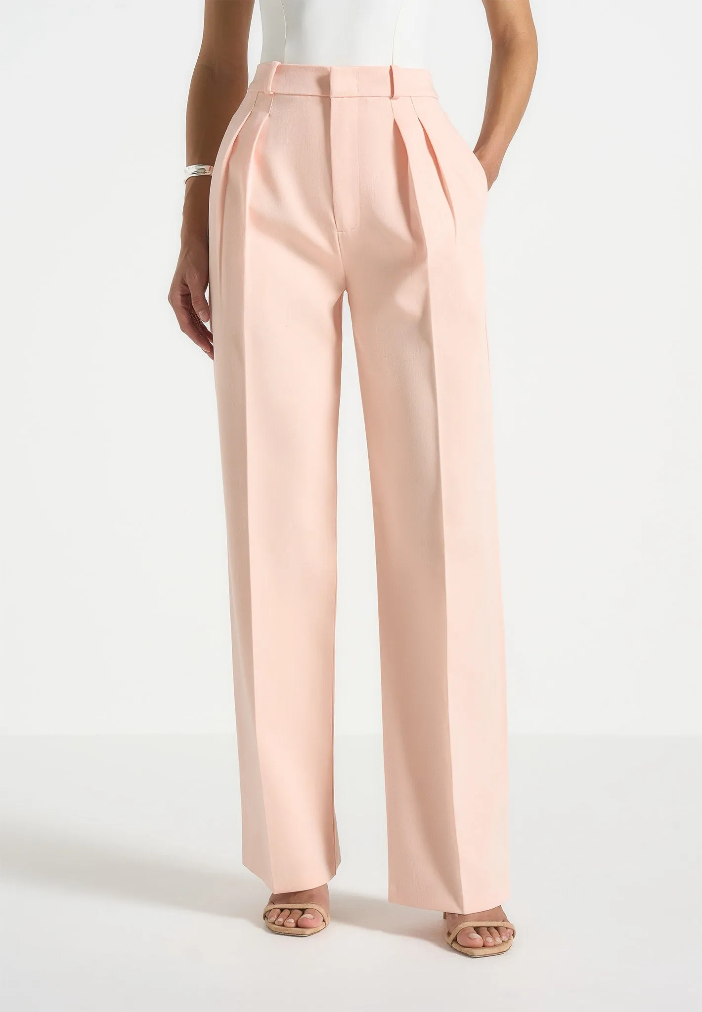 Julie - Tailored Twin Pleat Trousers - Peach sold by Maniere De Voir product image thumbnail 2
