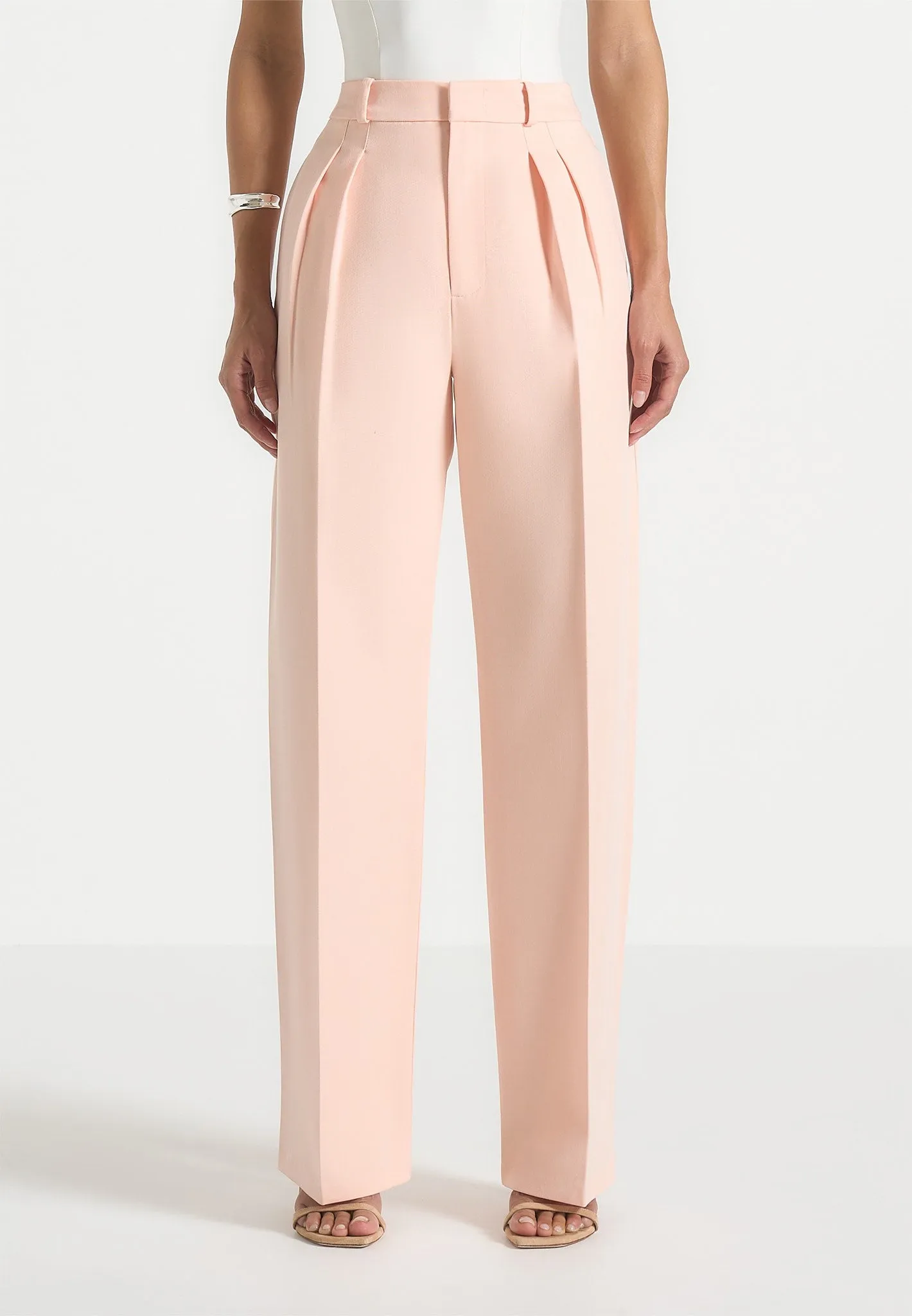 Julie - Tailored Twin Pleat Trousers - Peach sold by Maniere De Voir product image thumbnail 5