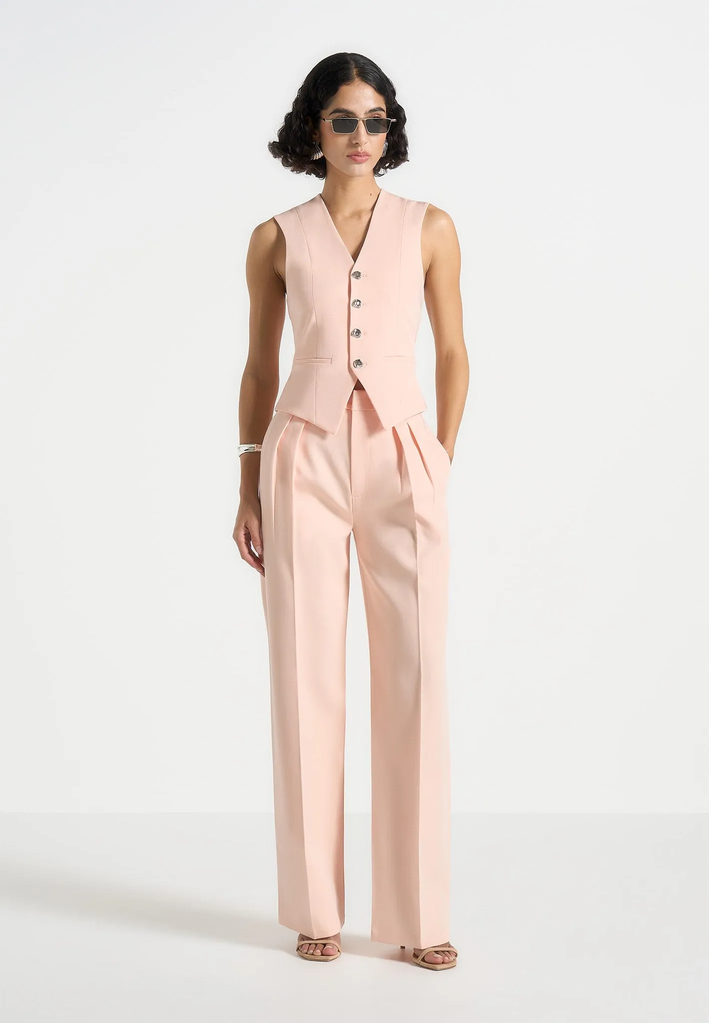 Julie - Tailored Twin Pleat Trousers - Peach sold by Maniere De Voir