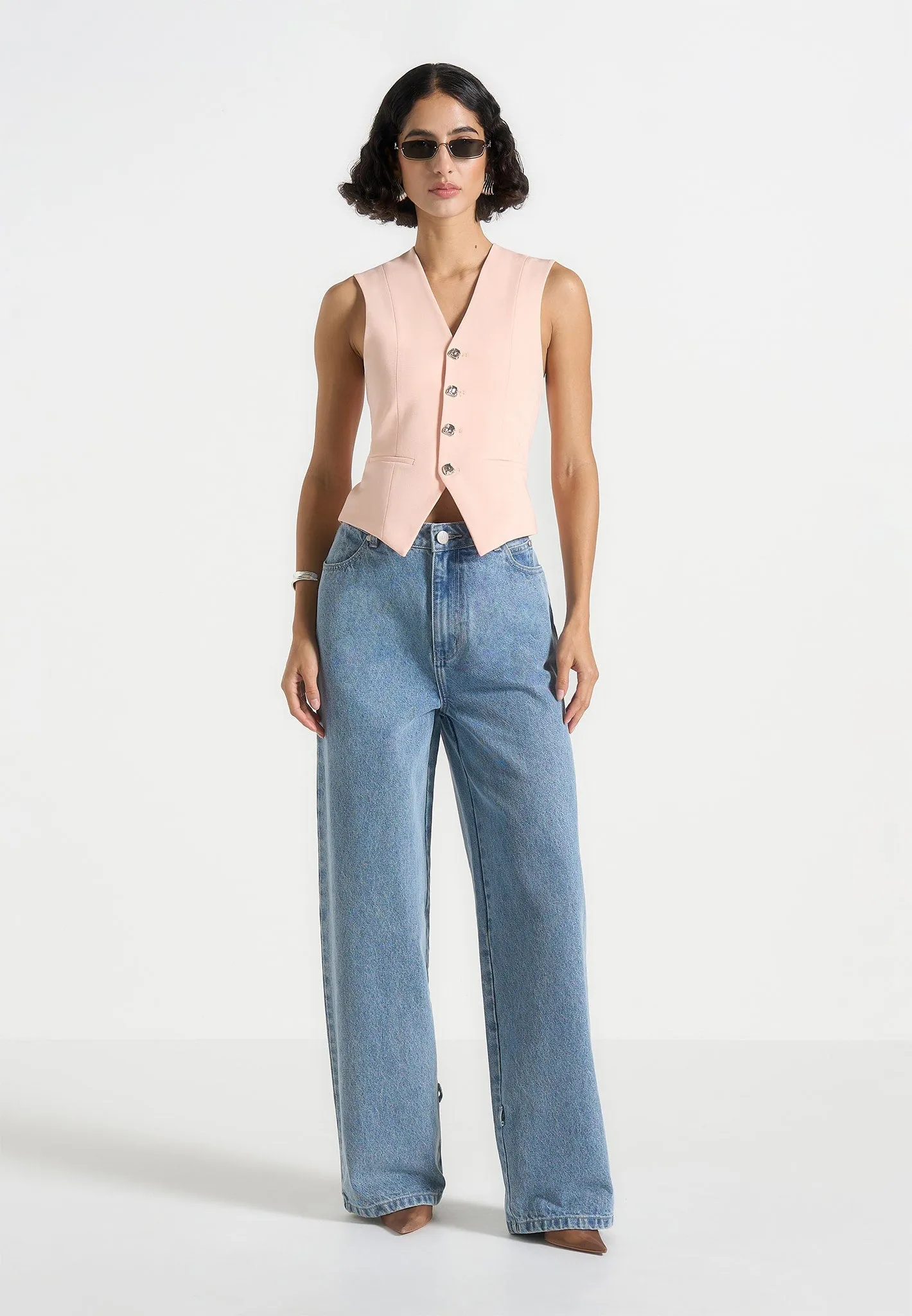 Christine - Tailored Cinch Waistcoat - Peach sold by Maniere De Voir product image thumbnail 2