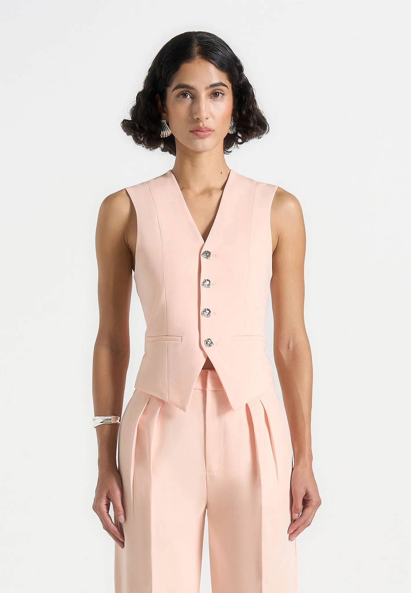Christine - Tailored Cinch Waistcoat - Peach sold by Maniere De Voir product image thumbnail 4