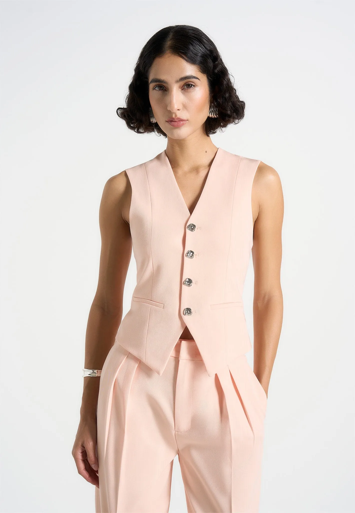 Christine - Tailored Cinch Waistcoat - Peach sold by Maniere De Voir
