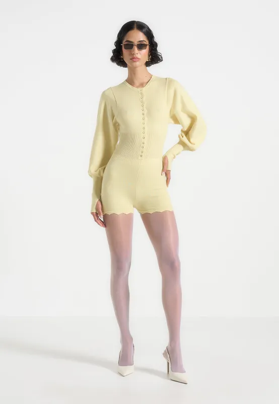 Michele - Knitted Scallop Hem Playsuit - Pale Yellow sold by Maniere De Voir