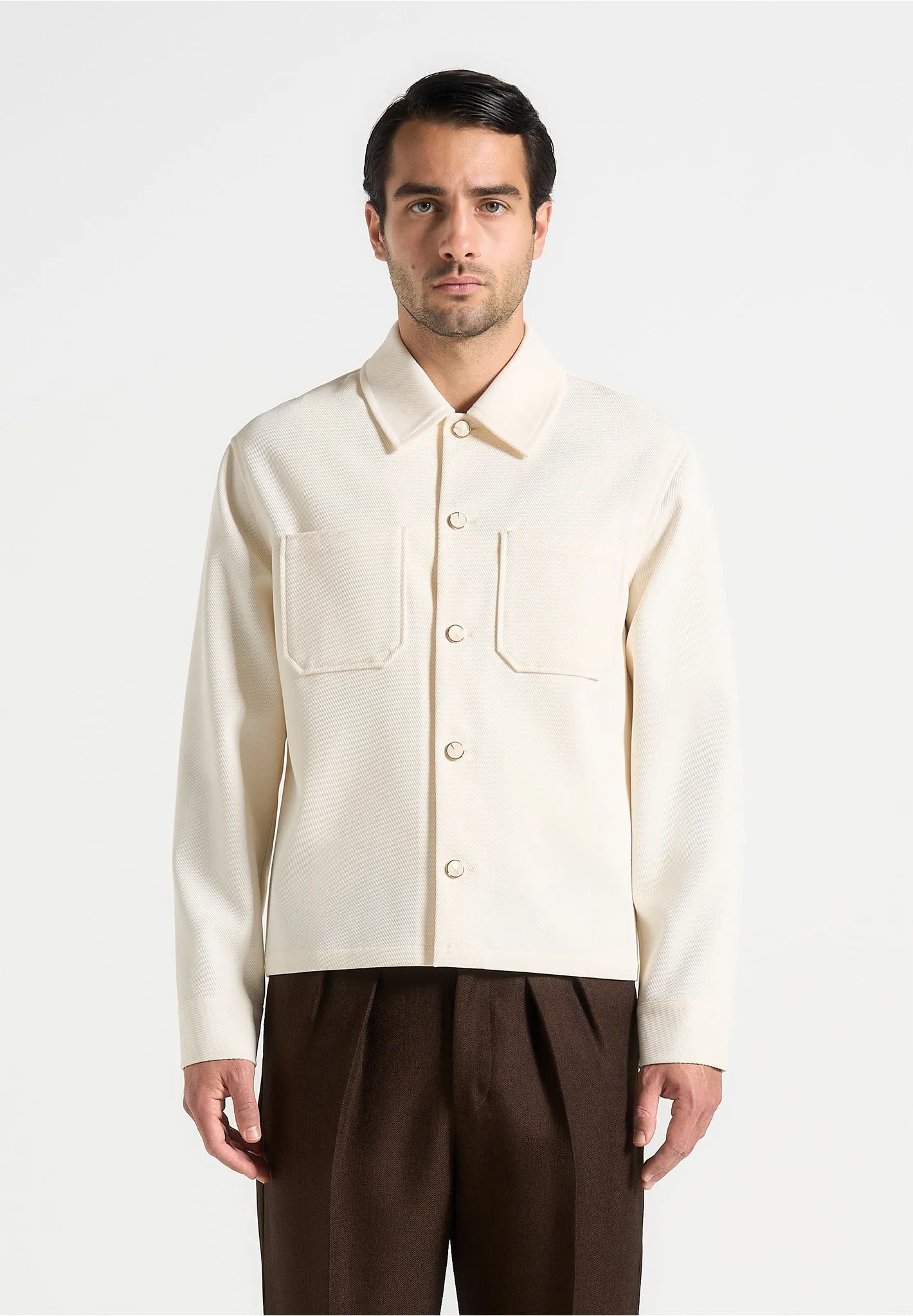 Benoit - Twill Pocket Cropped Shirt - Cream sold by Maniere De Voir