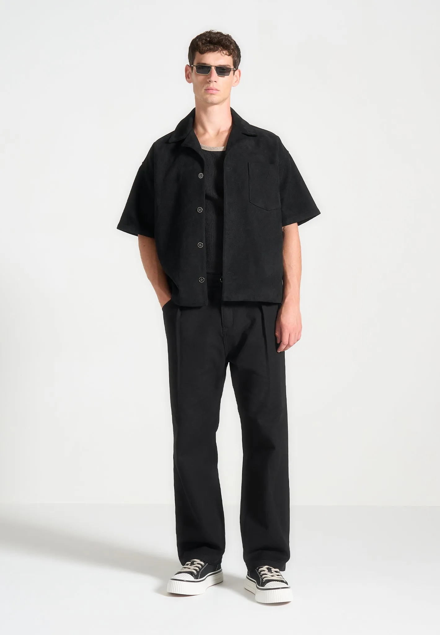 Arnault - Relaxed Fit Pleated Gabardine Jeans - Black sold by Maniere De Voir product image thumbnail 2