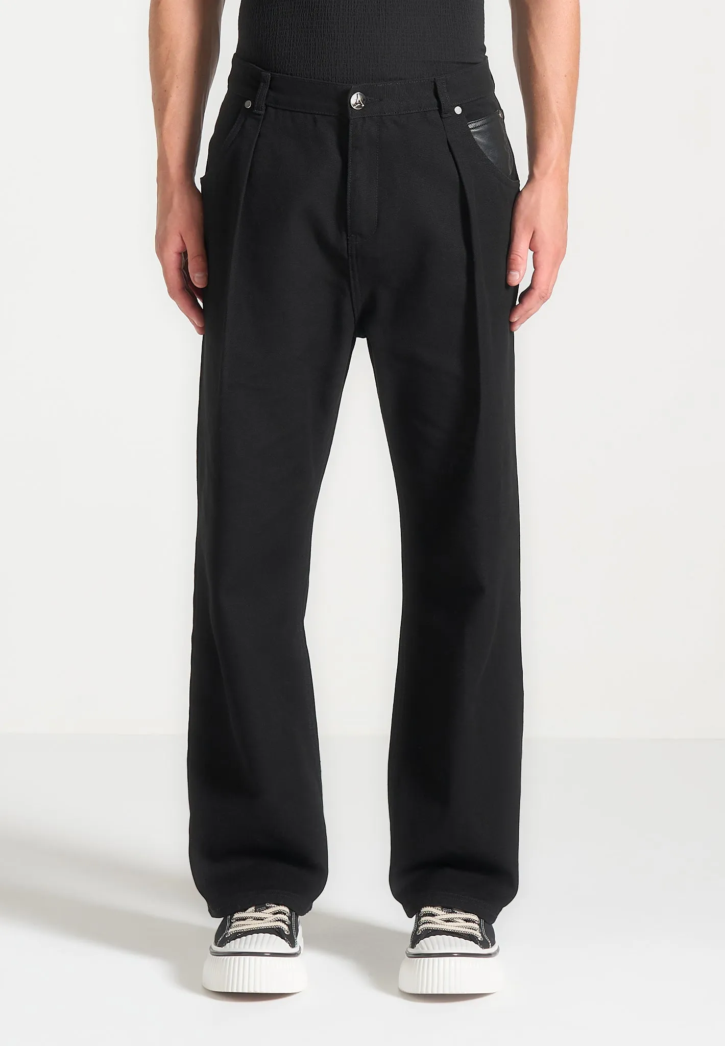 Arnault - Relaxed Fit Pleated Gabardine Jeans - Black sold by Maniere De Voir