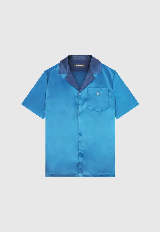 Satin Contrast Collar Shirt - Navy sold by Maniere De Voir