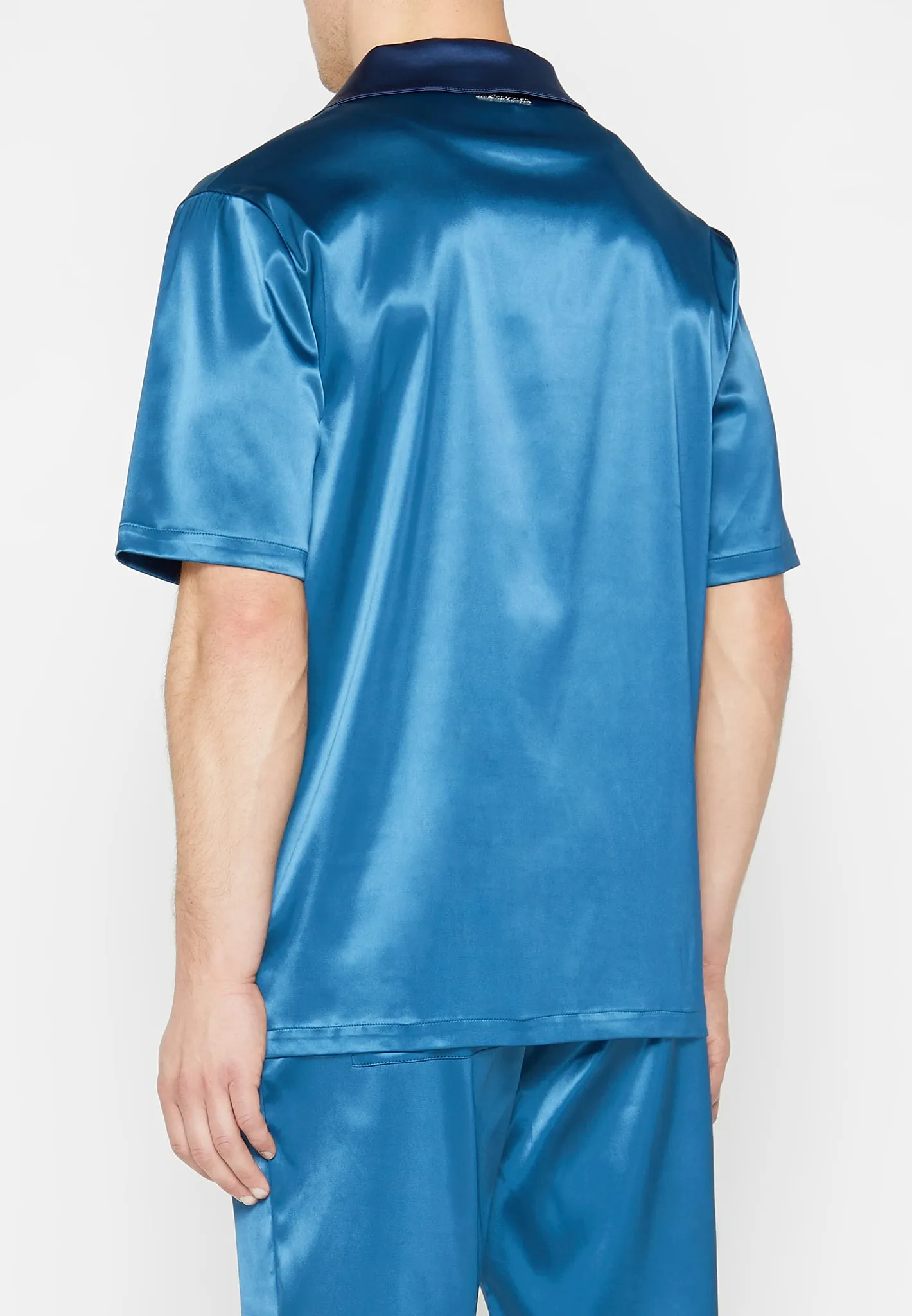 Satin Contrast Collar Shirt - Navy sold by Maniere De Voir product image thumbnail 5